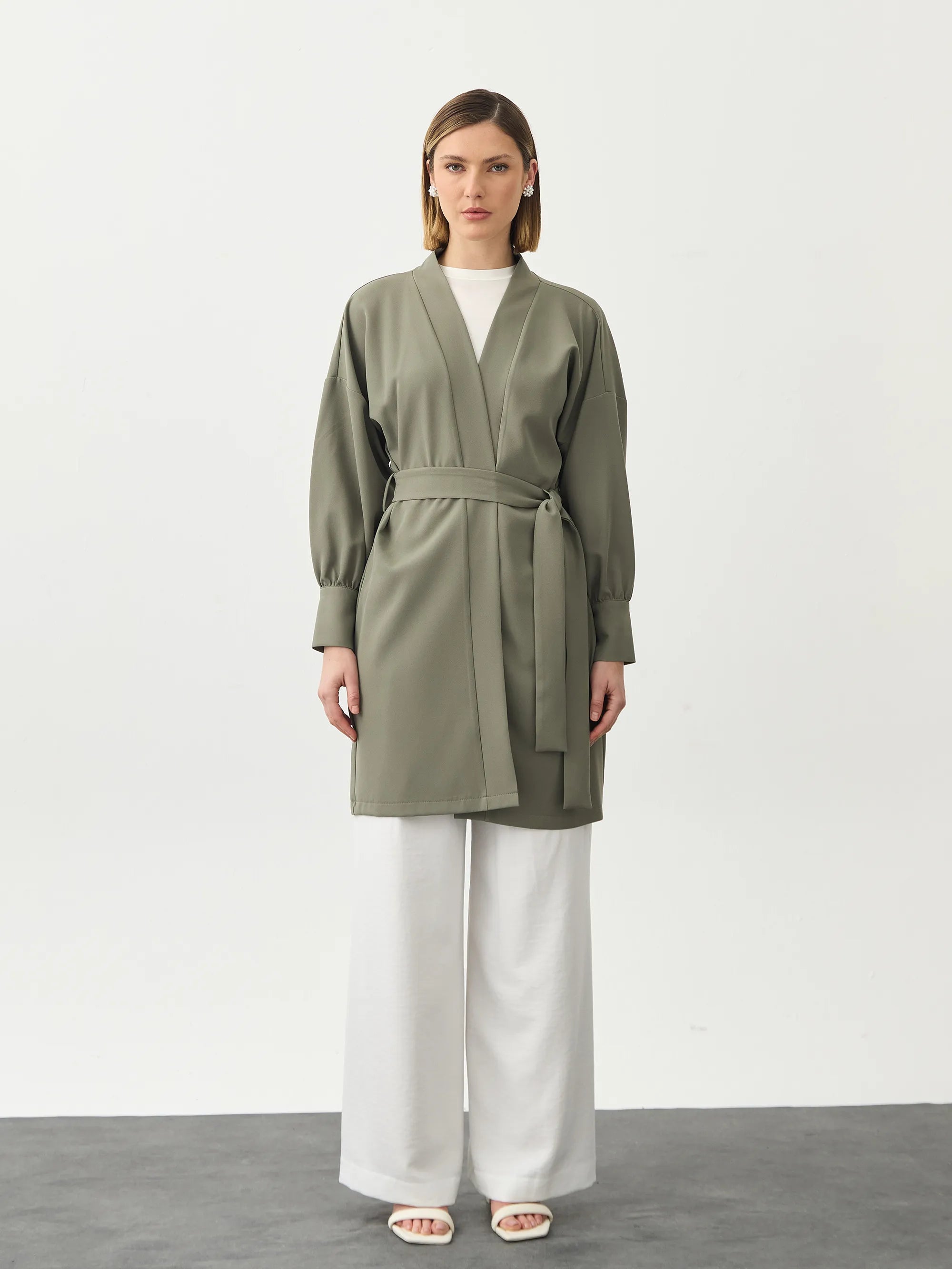 Haki Manşetli Kimono