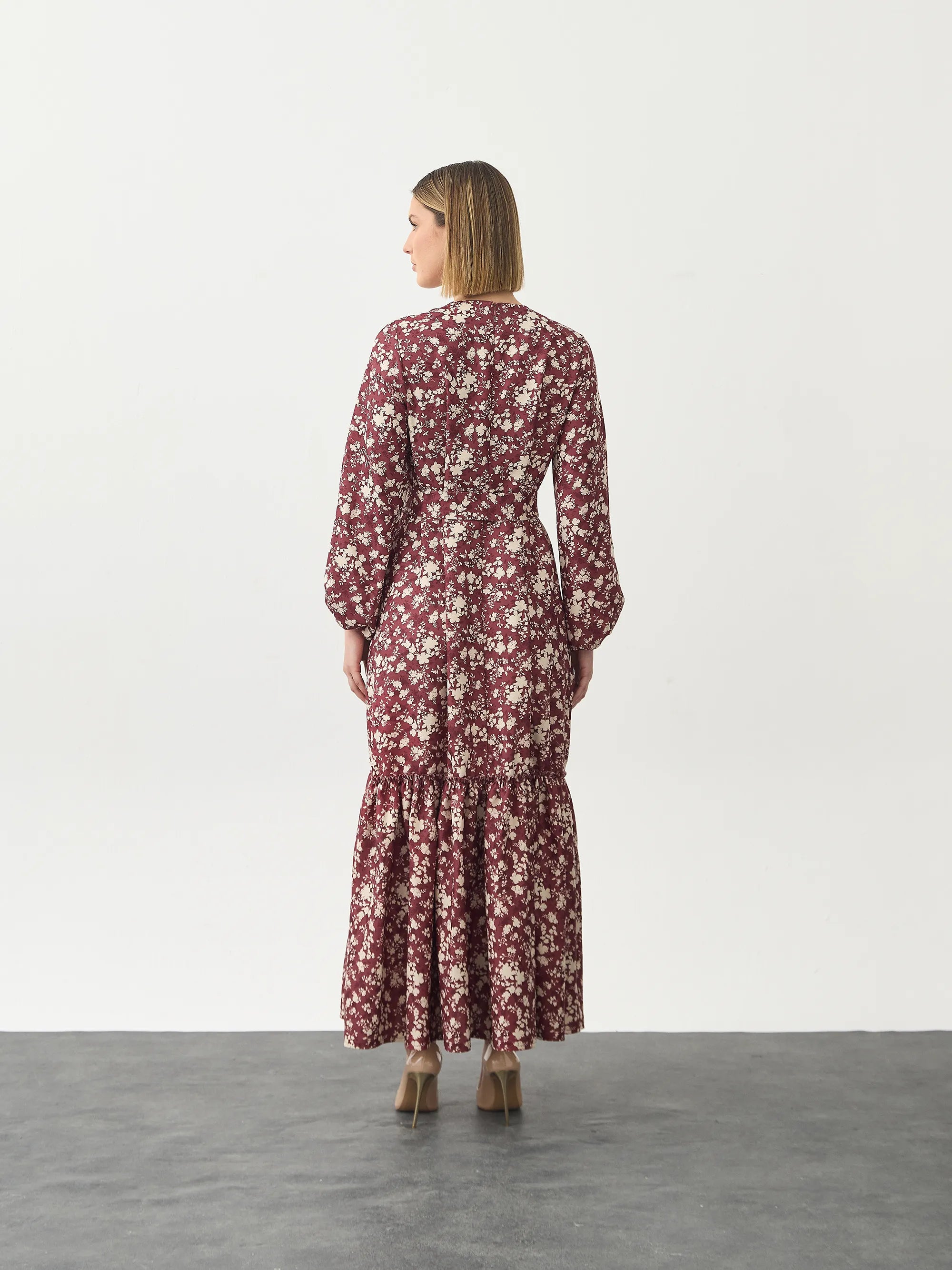 Floral Vişne Elbise