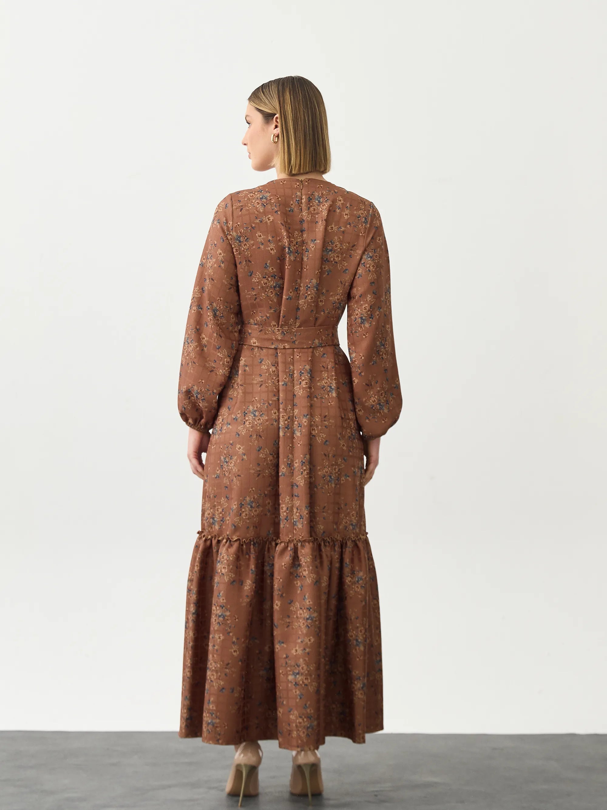 Floral Bej Elbise