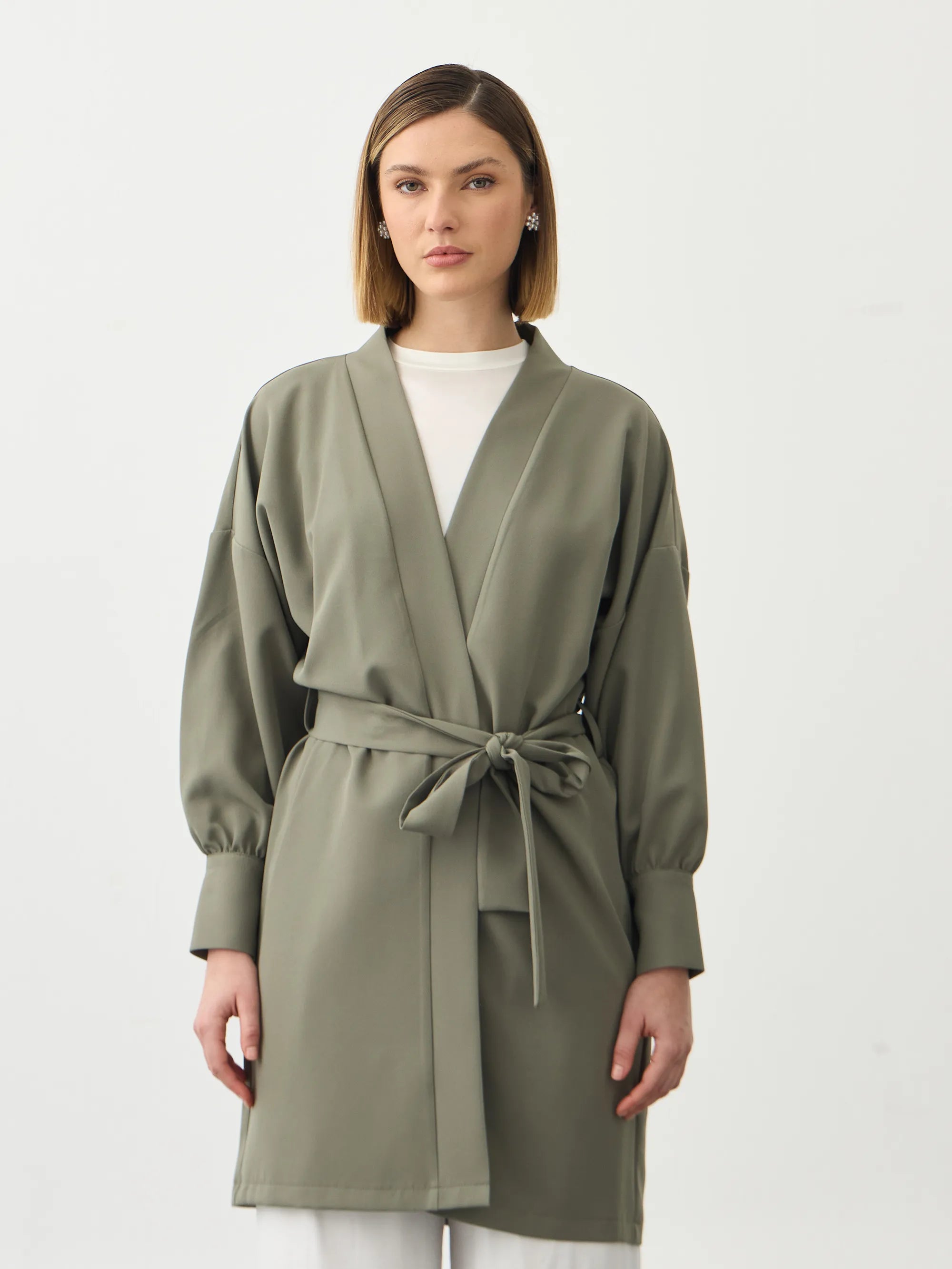 Haki Manşetli Kimono