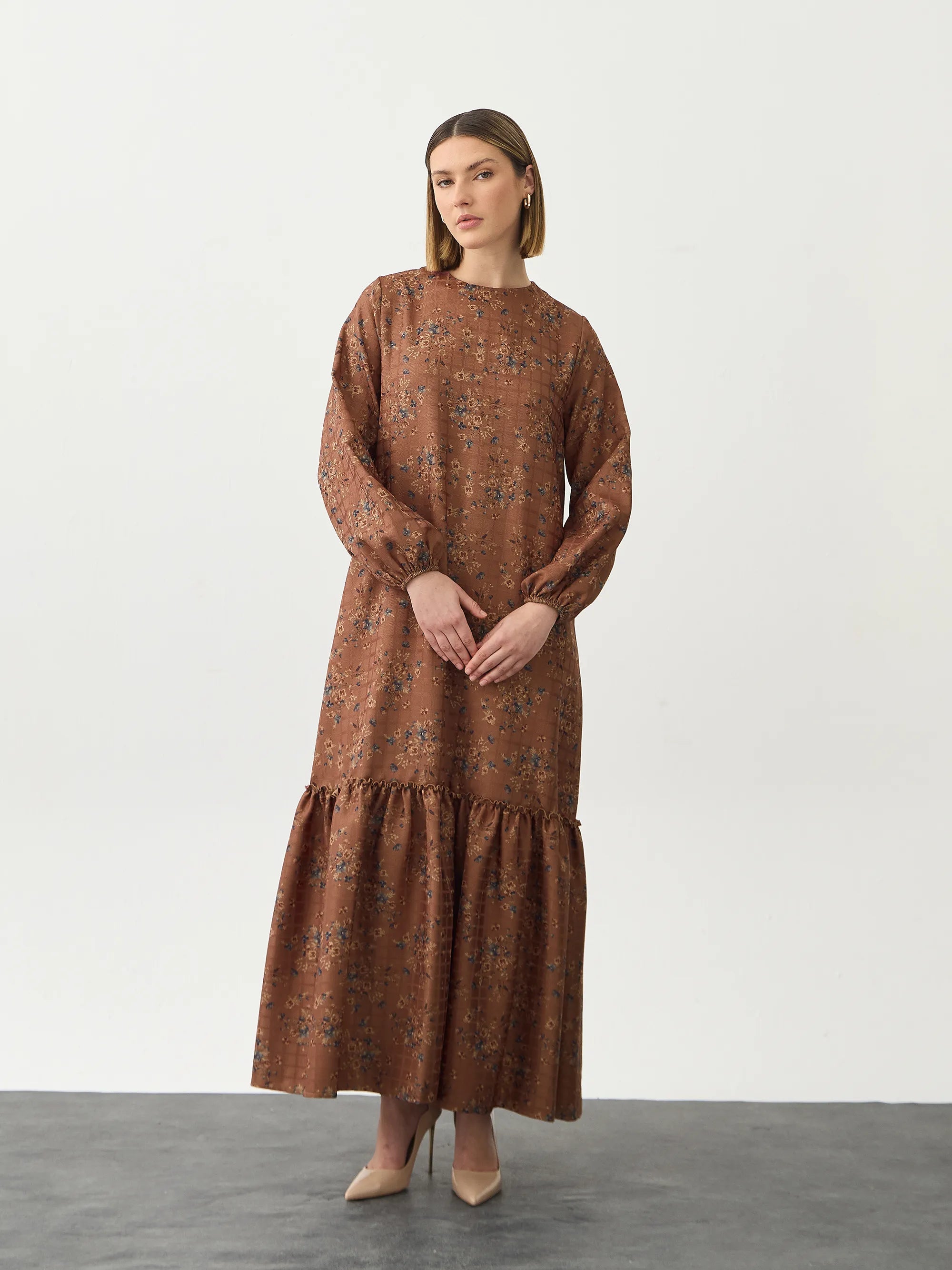 Floral Bej Elbise