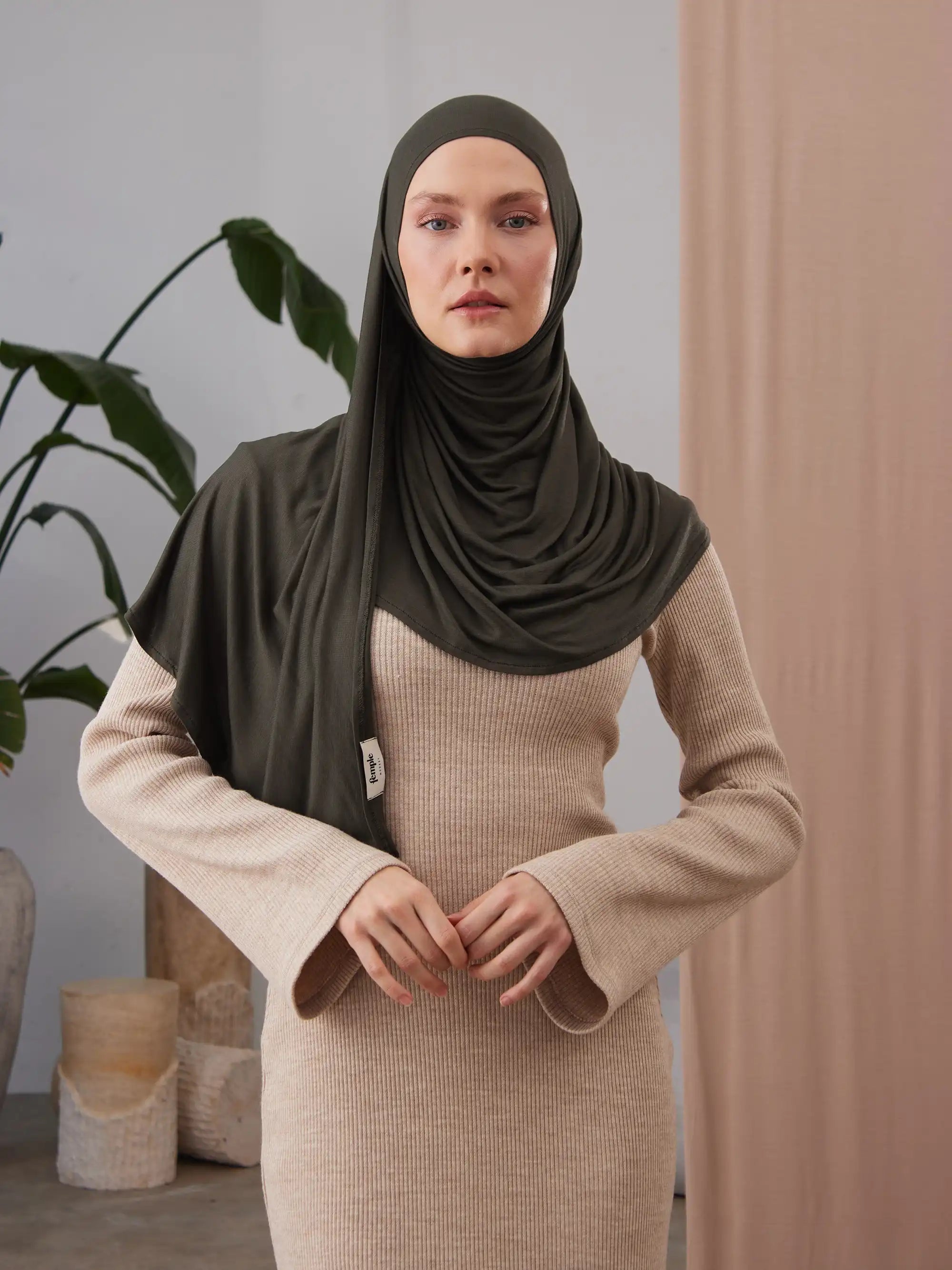 Küçük Pratik Jersey Şal - Haki
