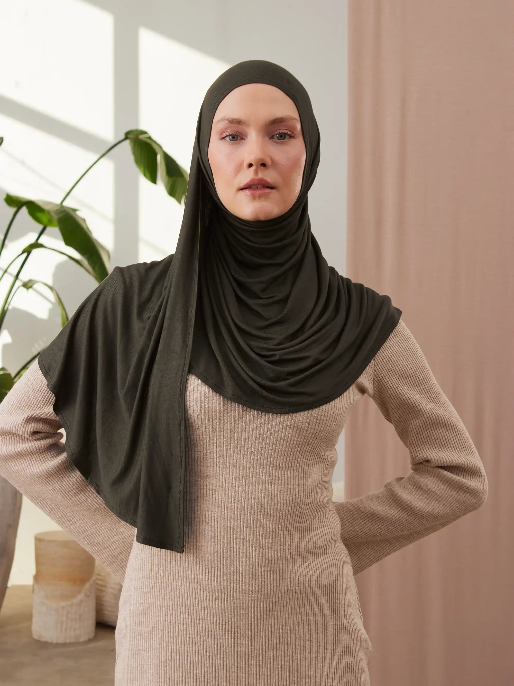 Küçük Pratik Jersey Şal - Haki