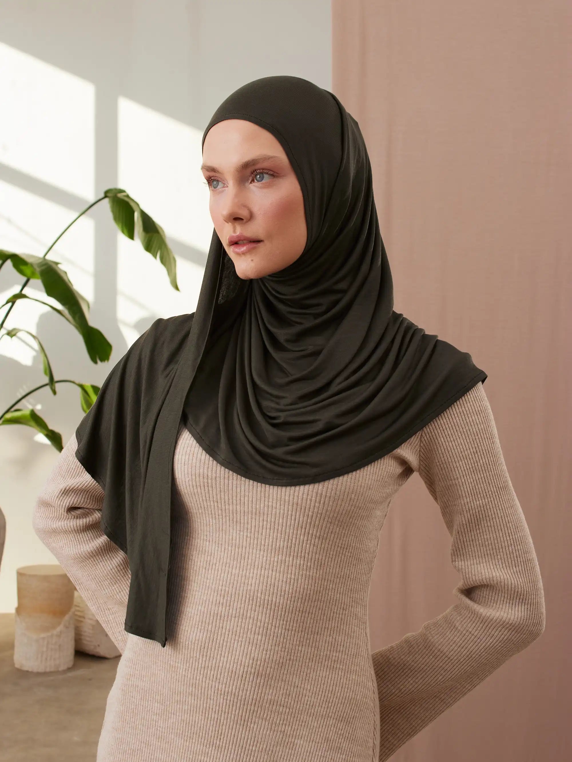 Küçük Pratik Jersey Şal - Haki