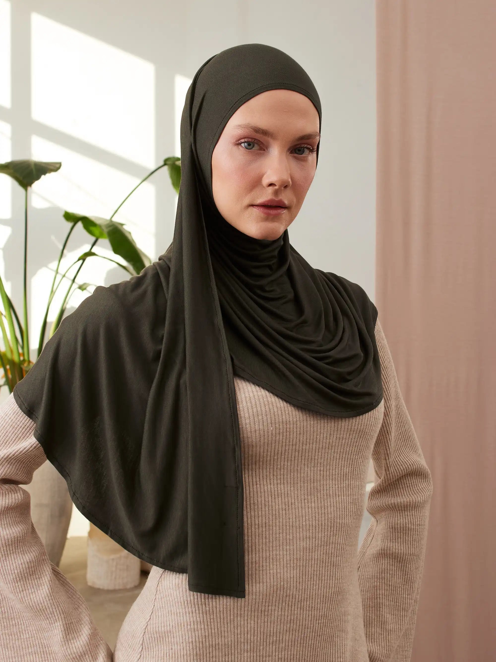 Pratik Premium Jersey Şal - Haki