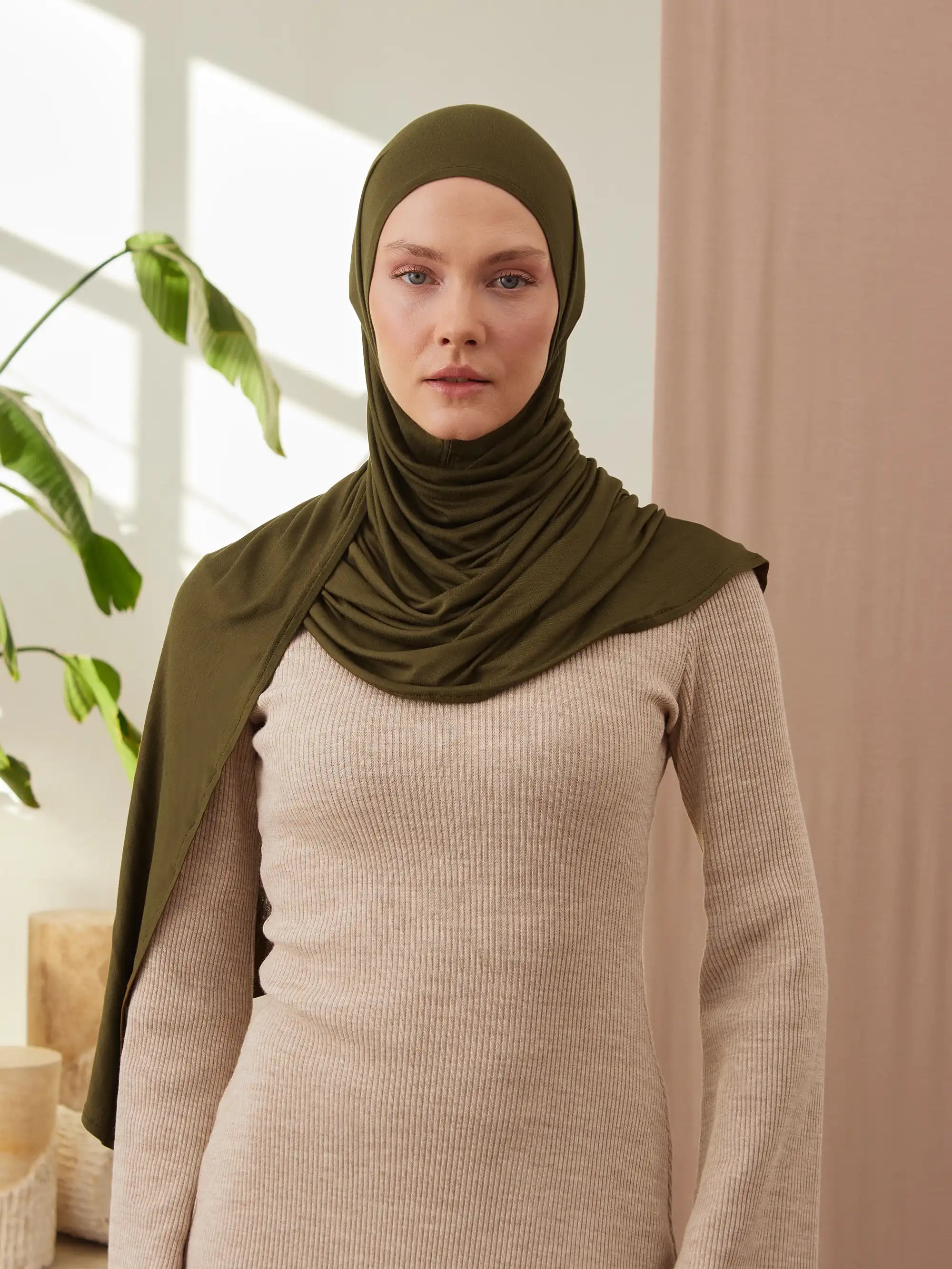 Küçük Pratik Jersey Şal - Koyu Zeytin Yeşili