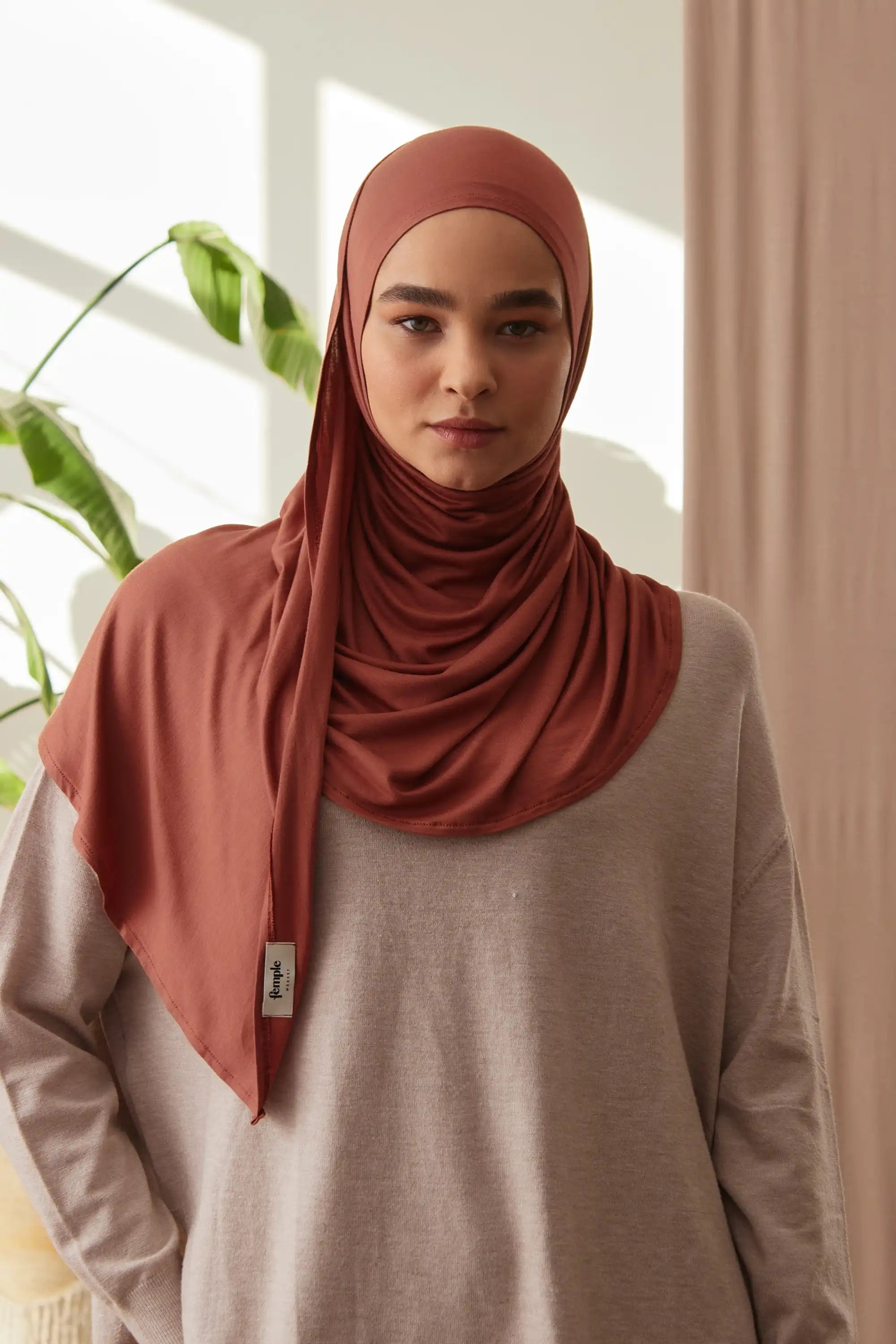 Küçük Pratik Jersey Şal - Sekoya Kırmızısı
