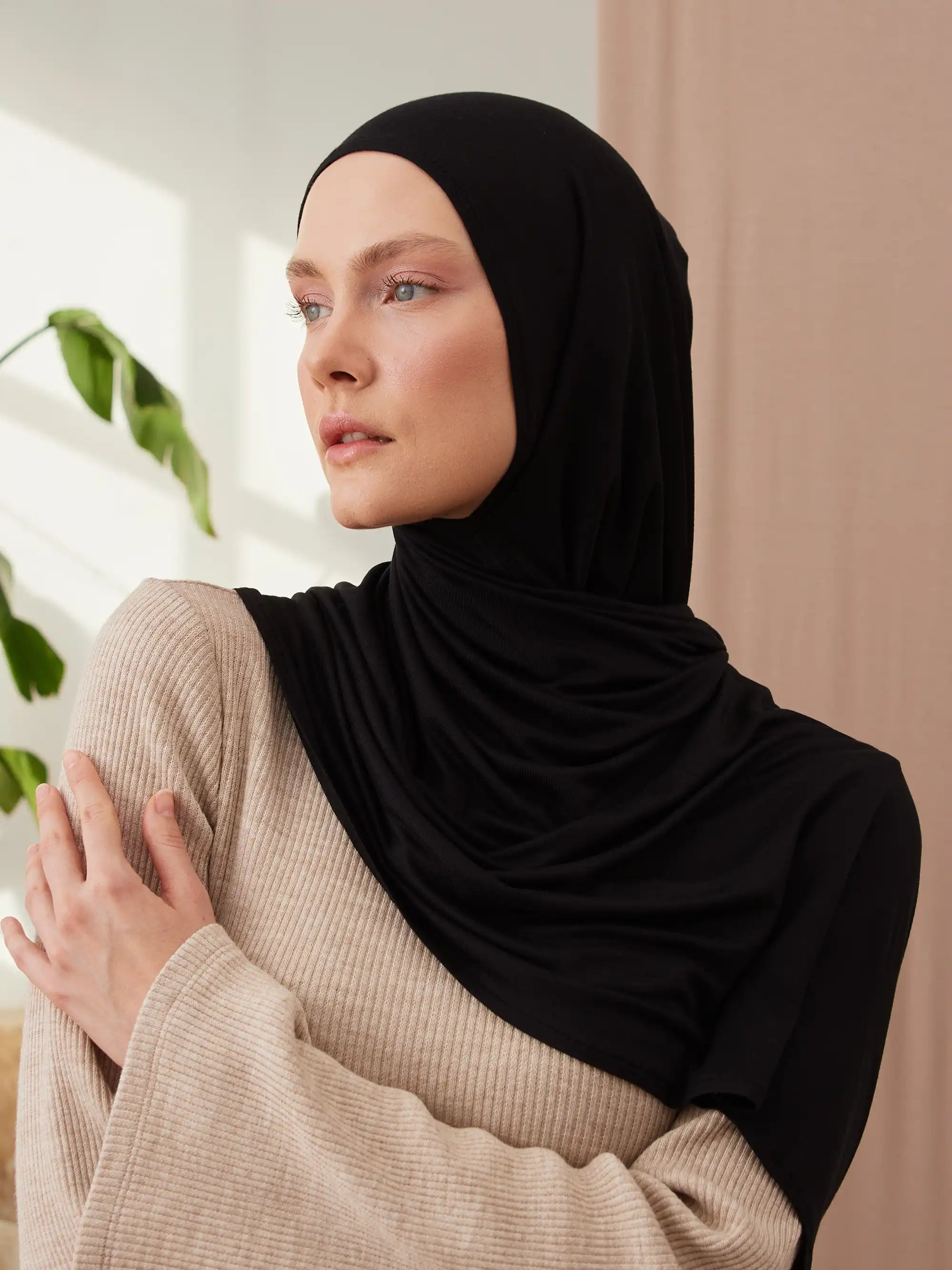Pratik Premium Jersey Şal - Siyah