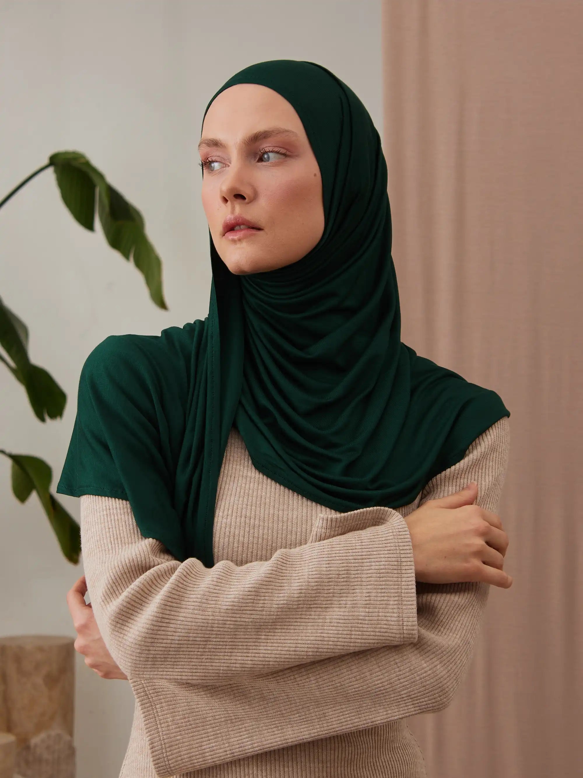 Pratik Premium Jersey Şal - Çam Yeşili