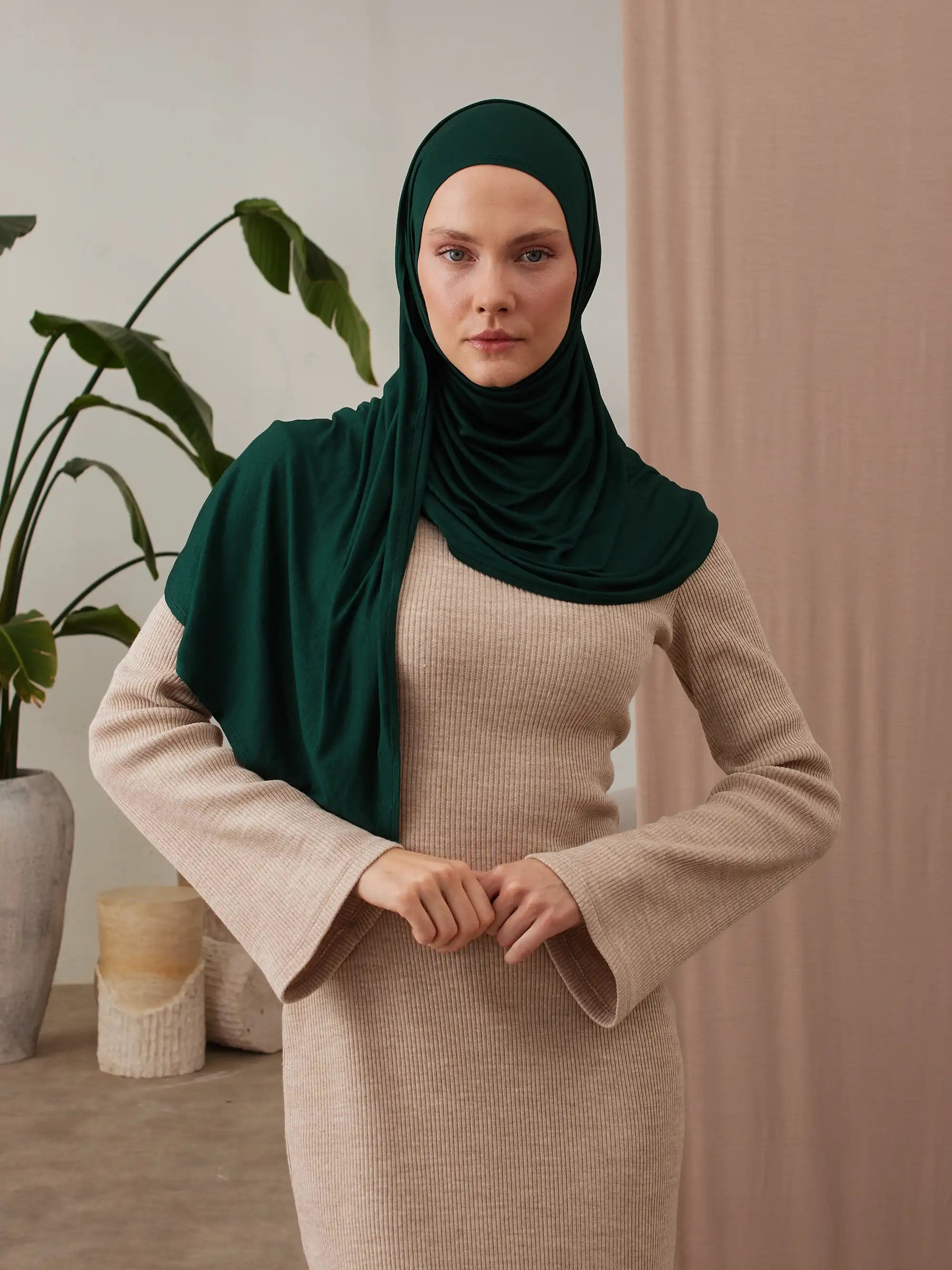 Pratik Premium Jersey Şal - Çam Yeşili