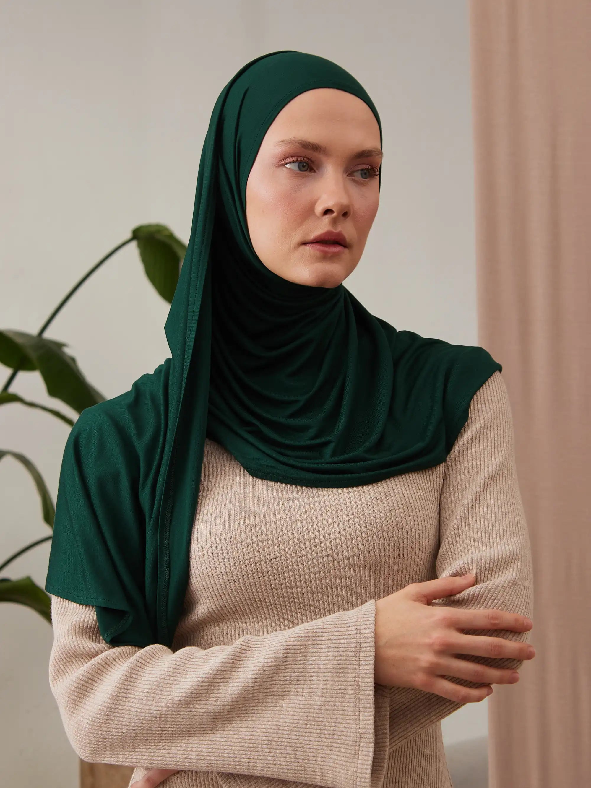 Pratik Premium Jersey Şal - Çam Yeşili