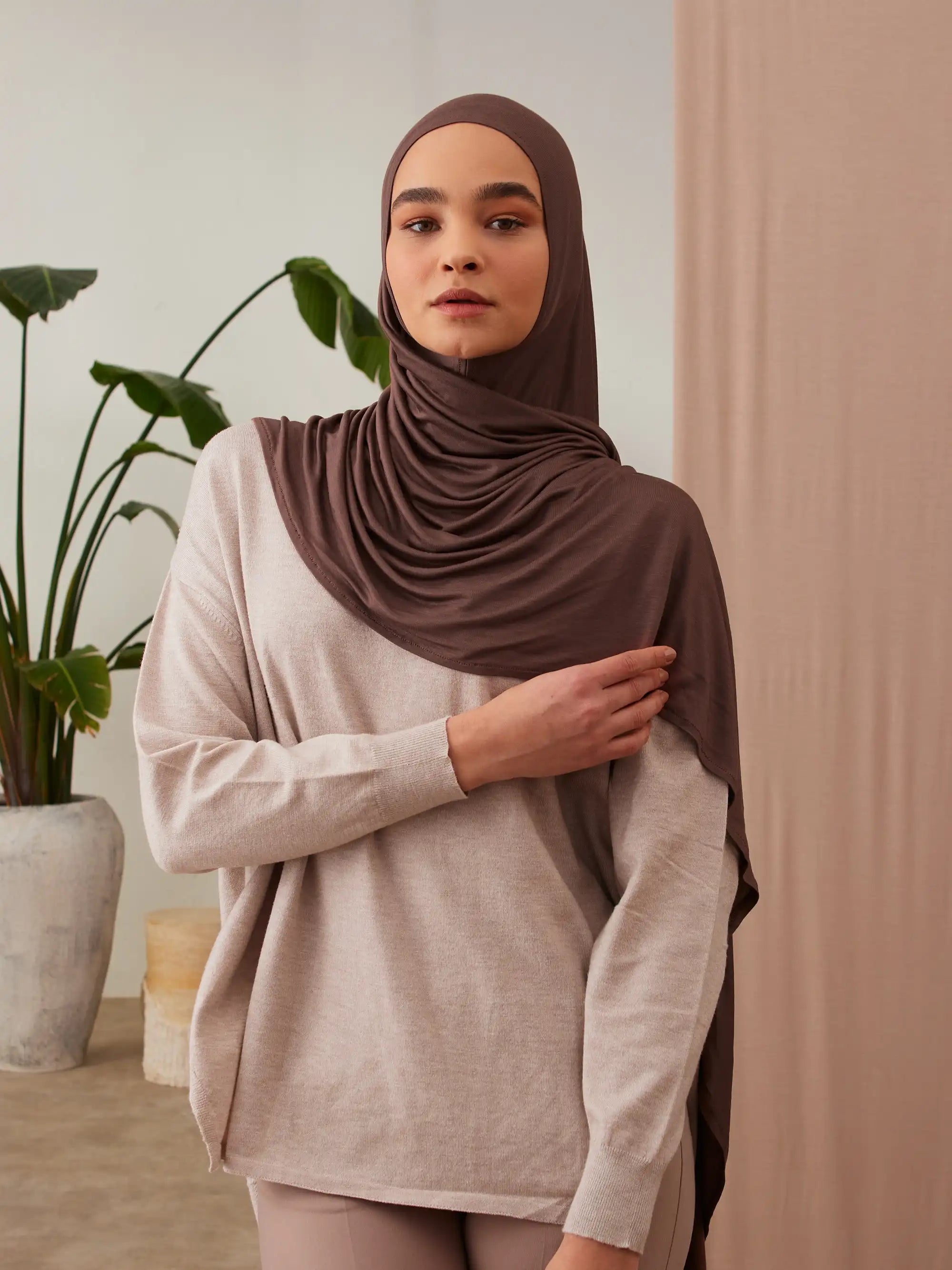 Küçük Pratik Jersey Şal - Mocha