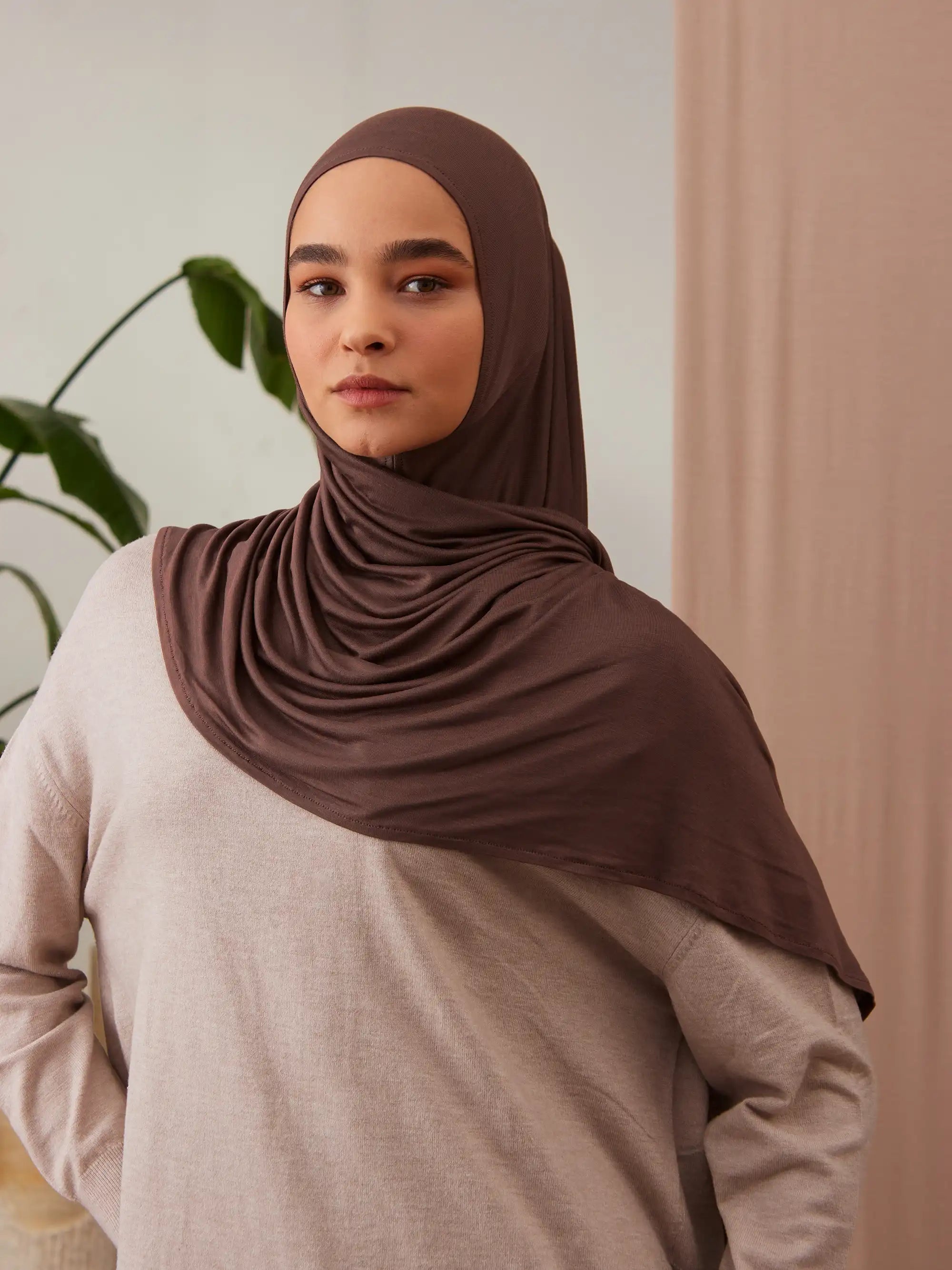 Küçük Pratik Jersey Şal - Mocha