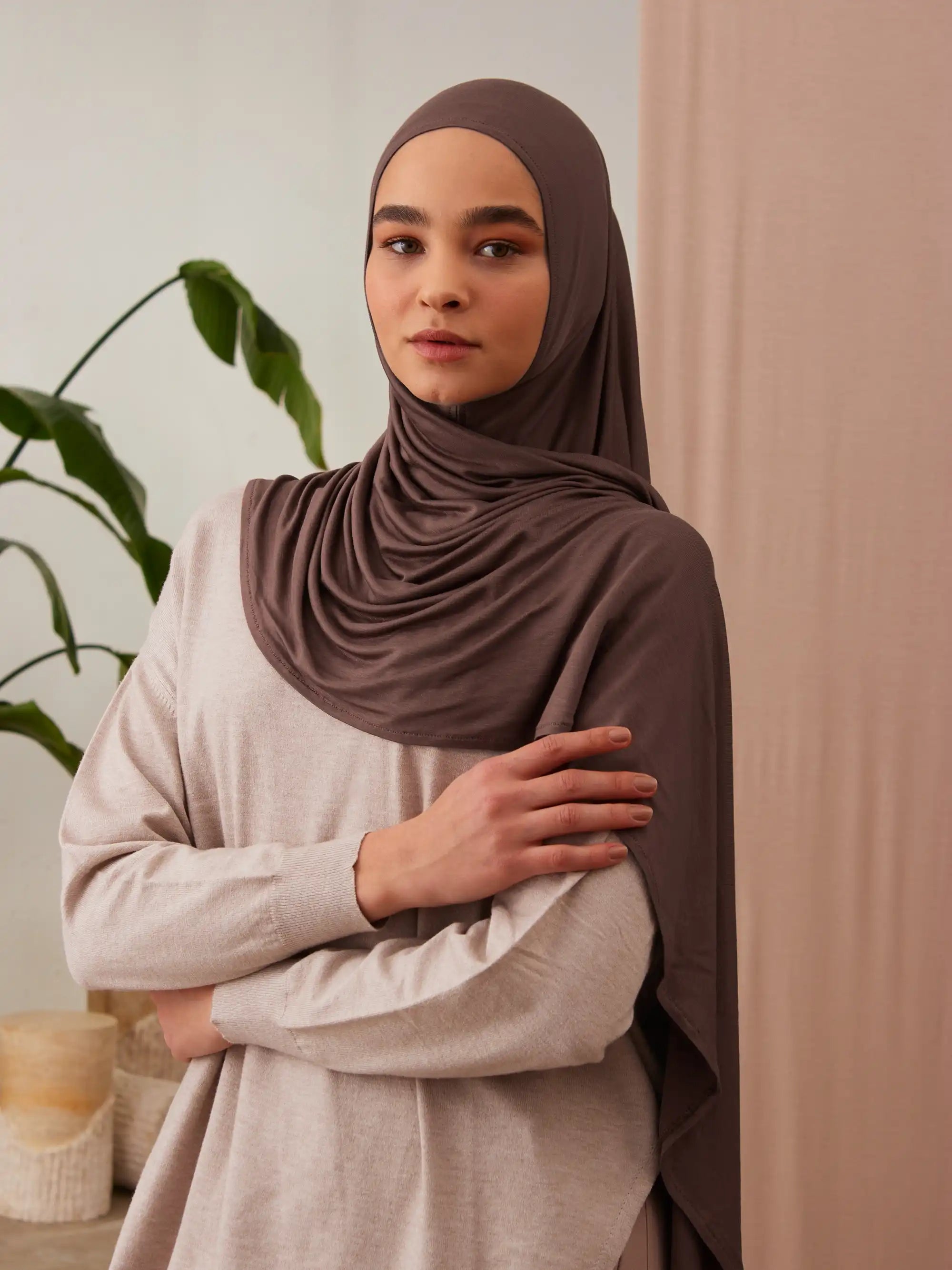 Küçük Pratik Jersey Şal - Mocha