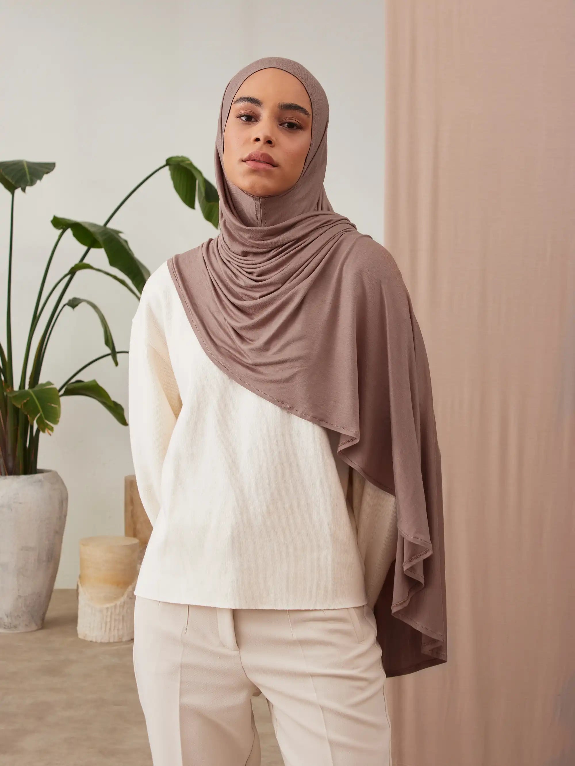 Küçük Pratik Jersey Şal - Mocha Köpüğü