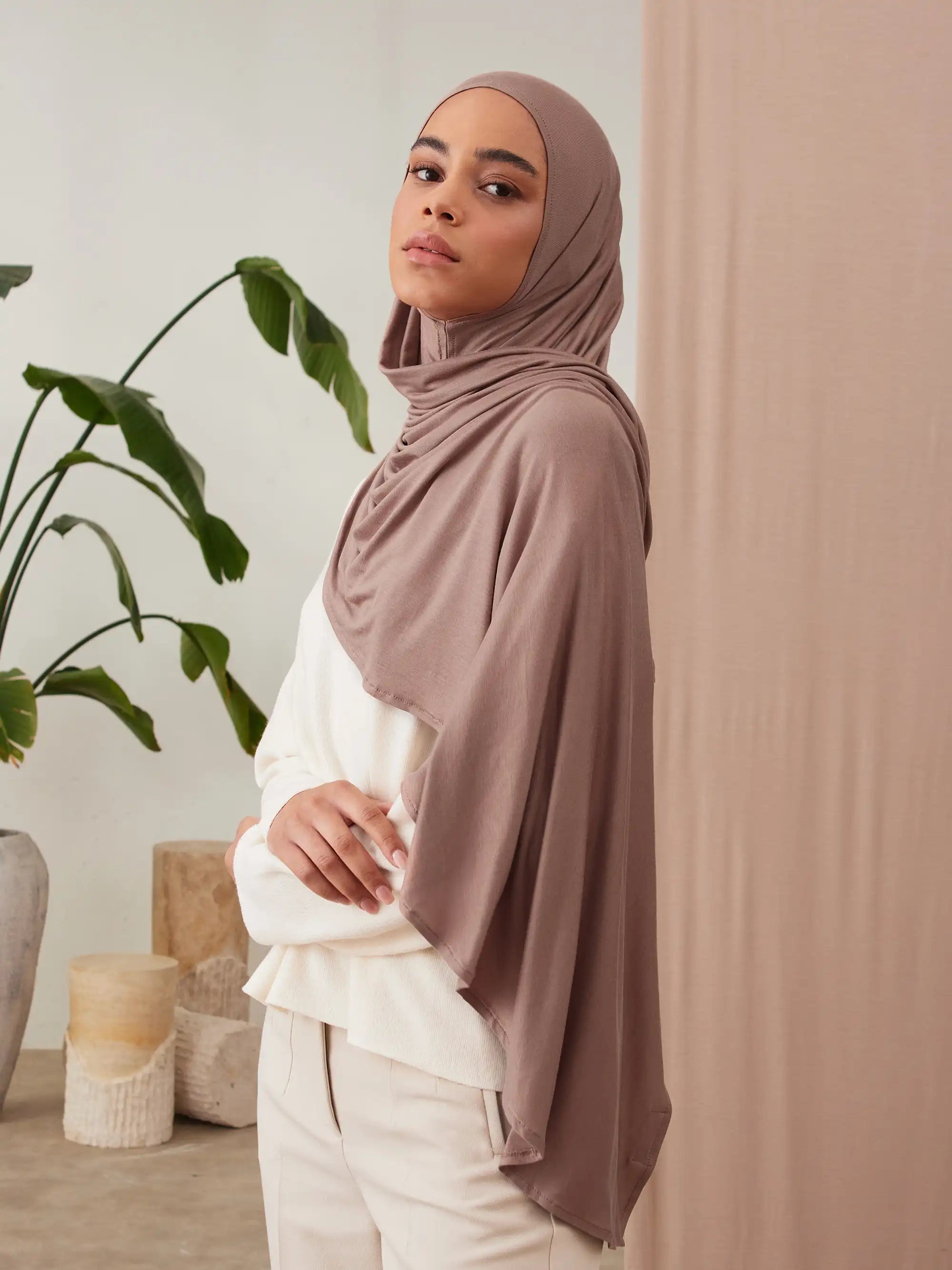 Küçük Pratik Jersey Şal - Mocha Köpüğü