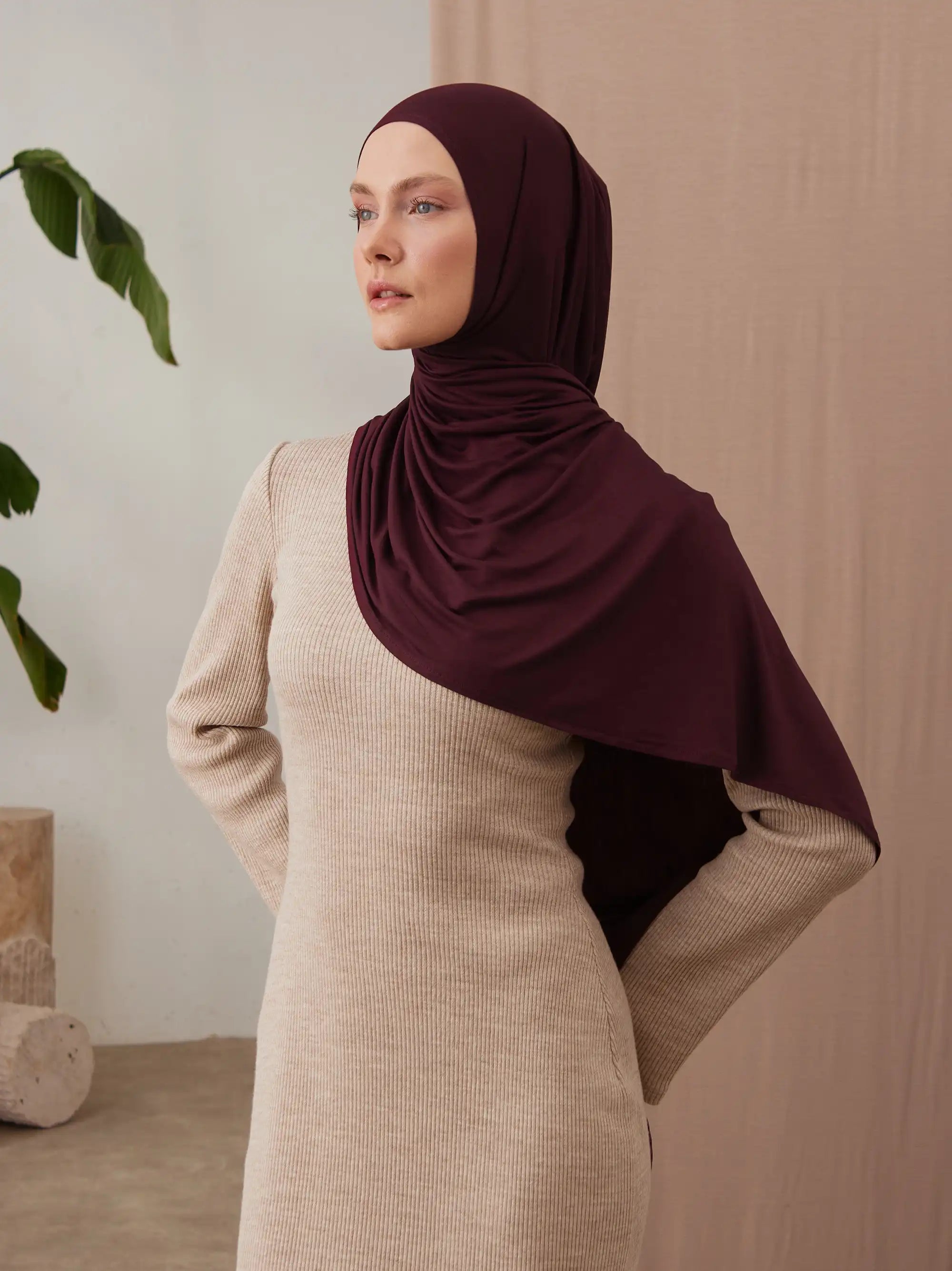 Küçük Pratik Jersey Şal - Bordo