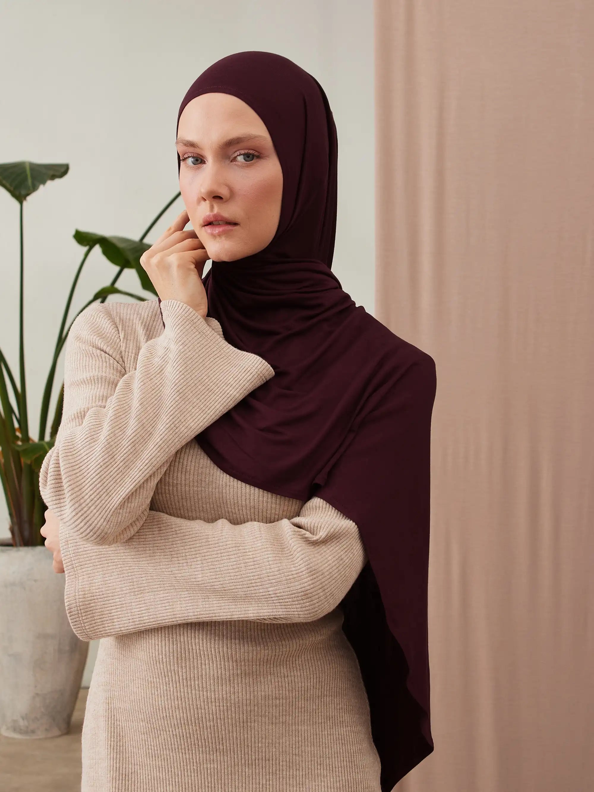 Küçük Pratik Jersey Şal - Bordo
