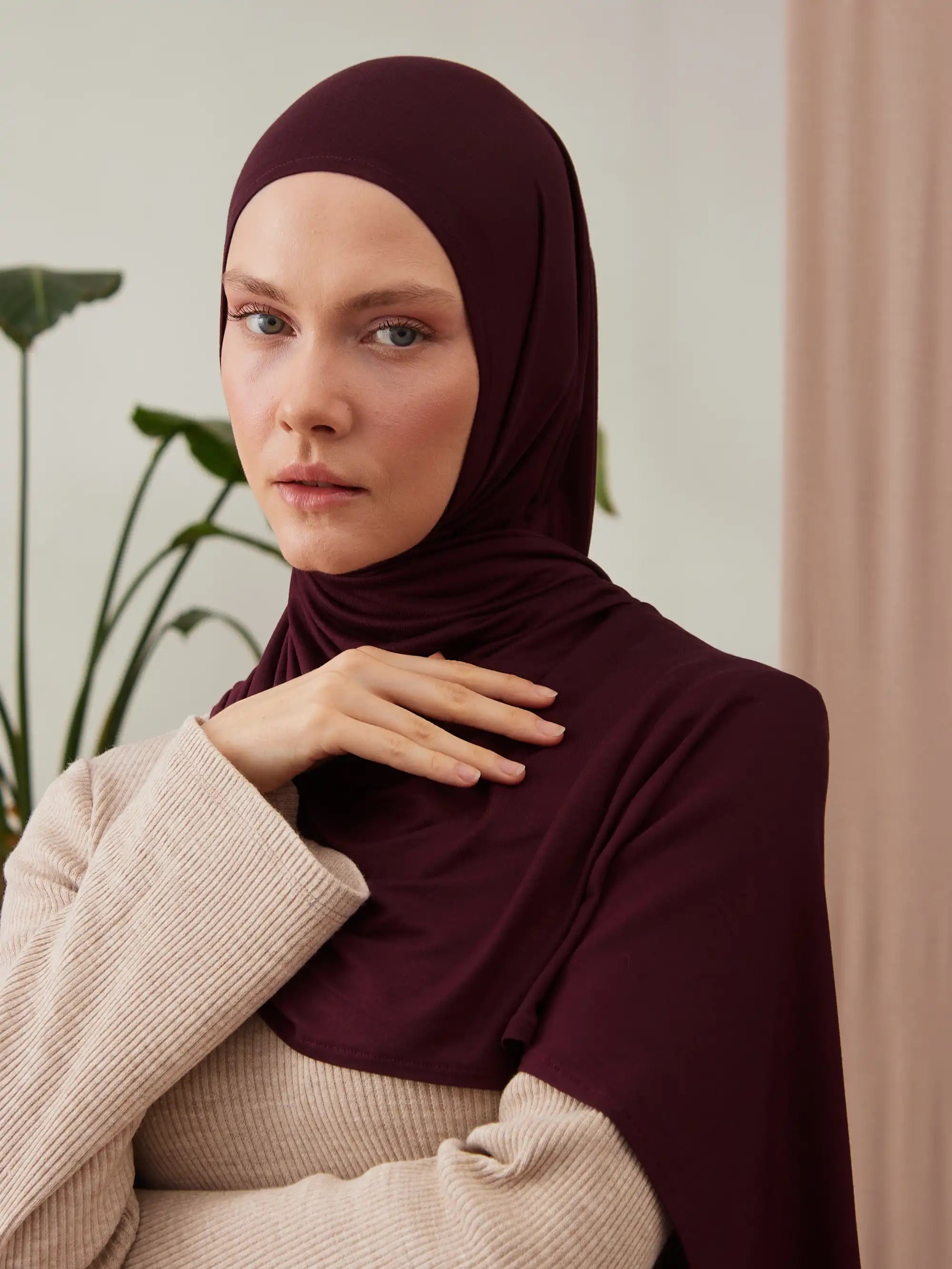 Küçük Pratik Jersey Şal - Bordo