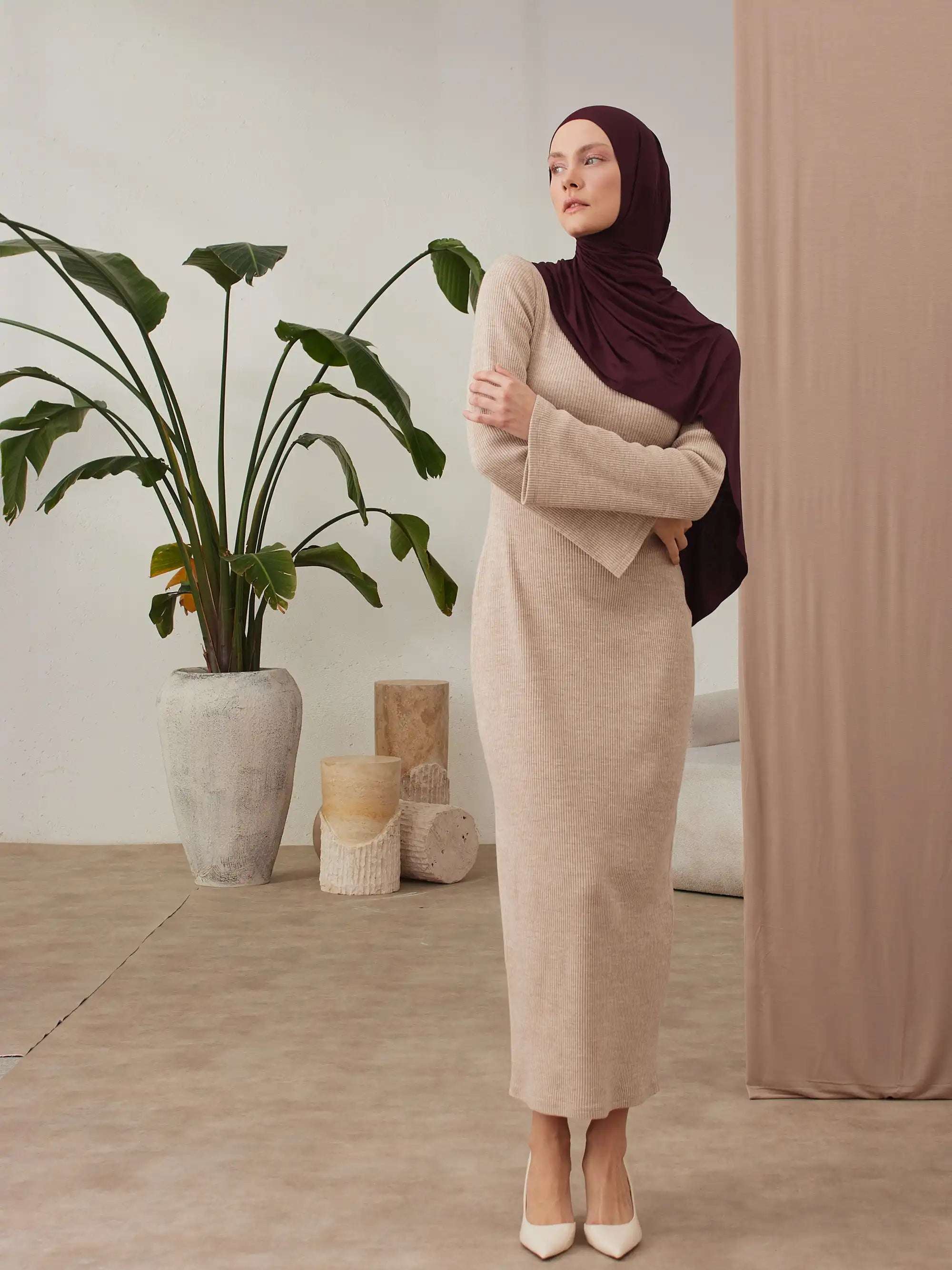 Küçük Pratik Jersey Şal - Bordo