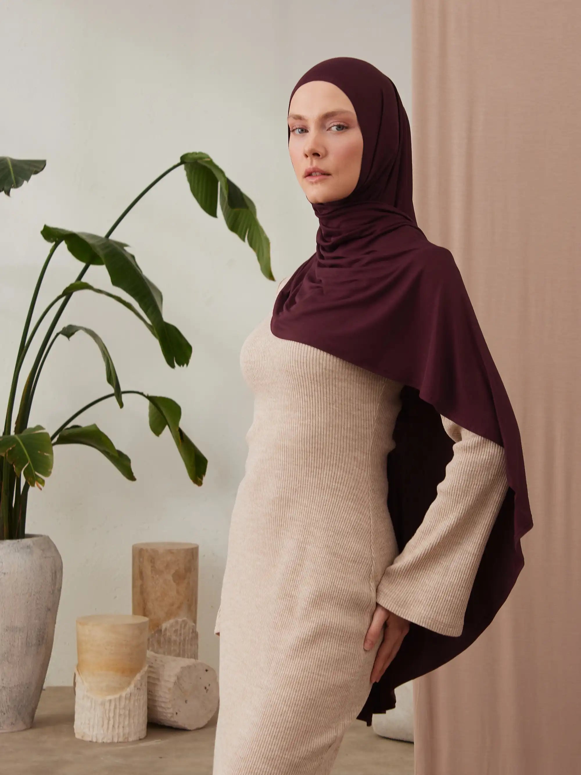 Küçük Pratik Jersey Şal - Bordo