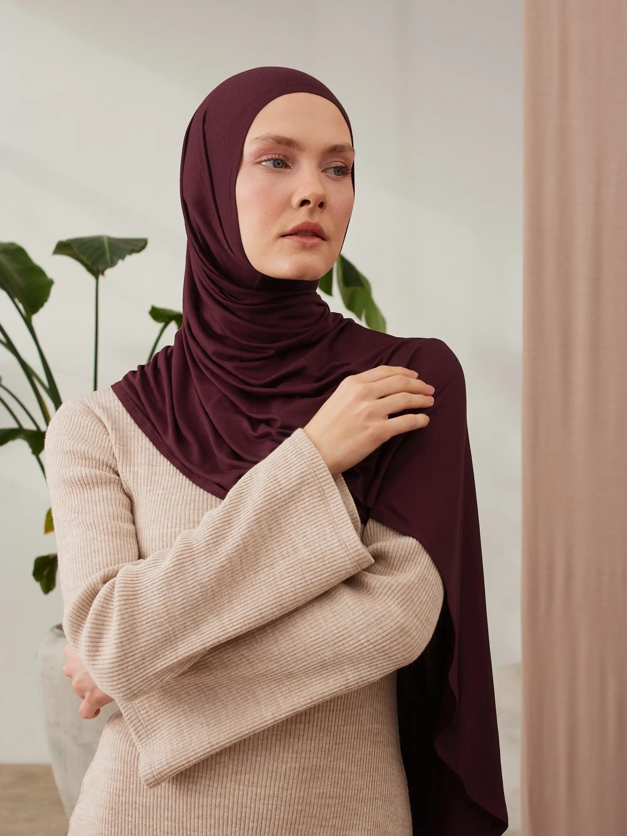Küçük Pratik Jersey Şal - Bordo
