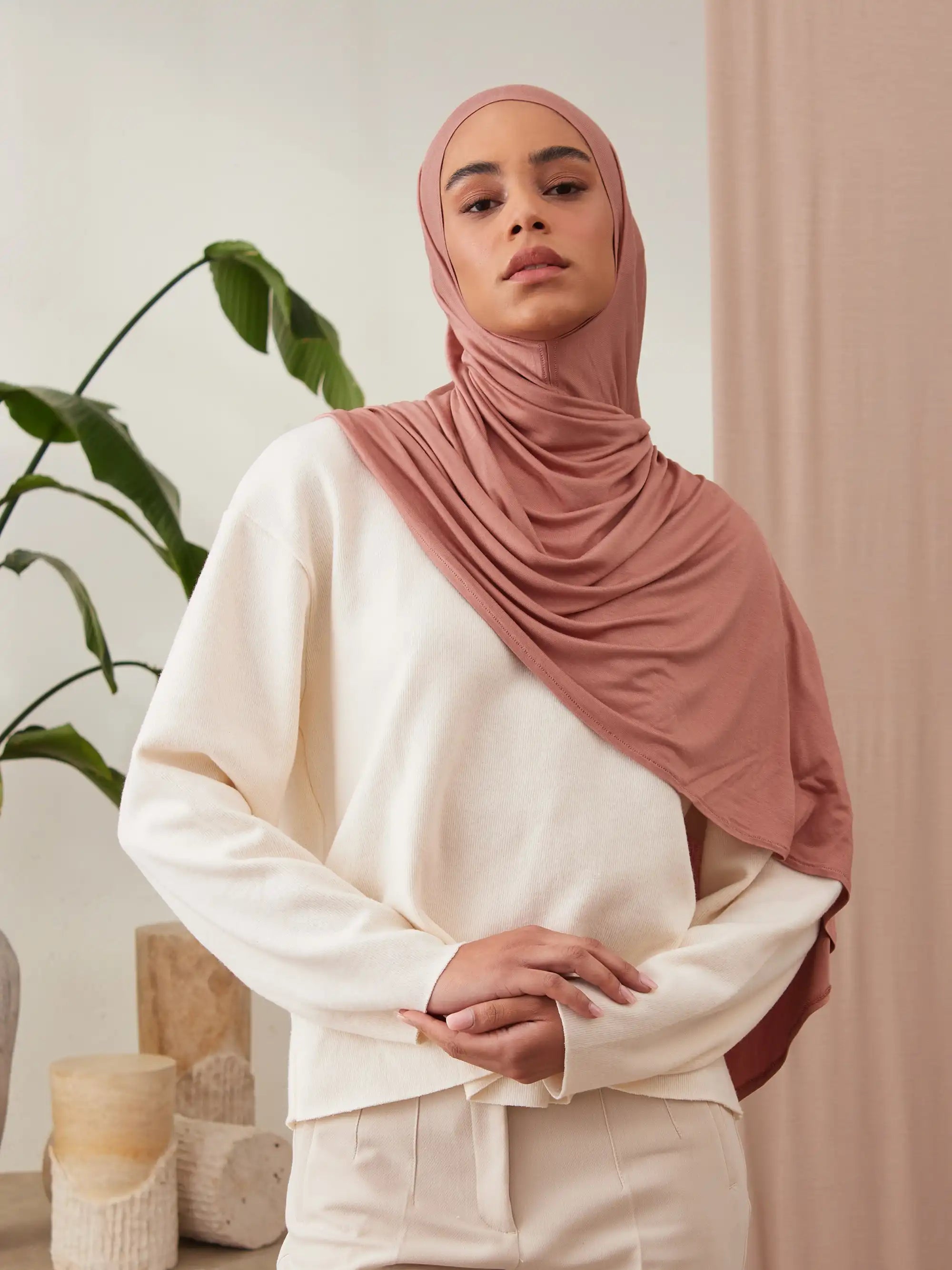 Pratik Premium Jersey Şal - Terrakota