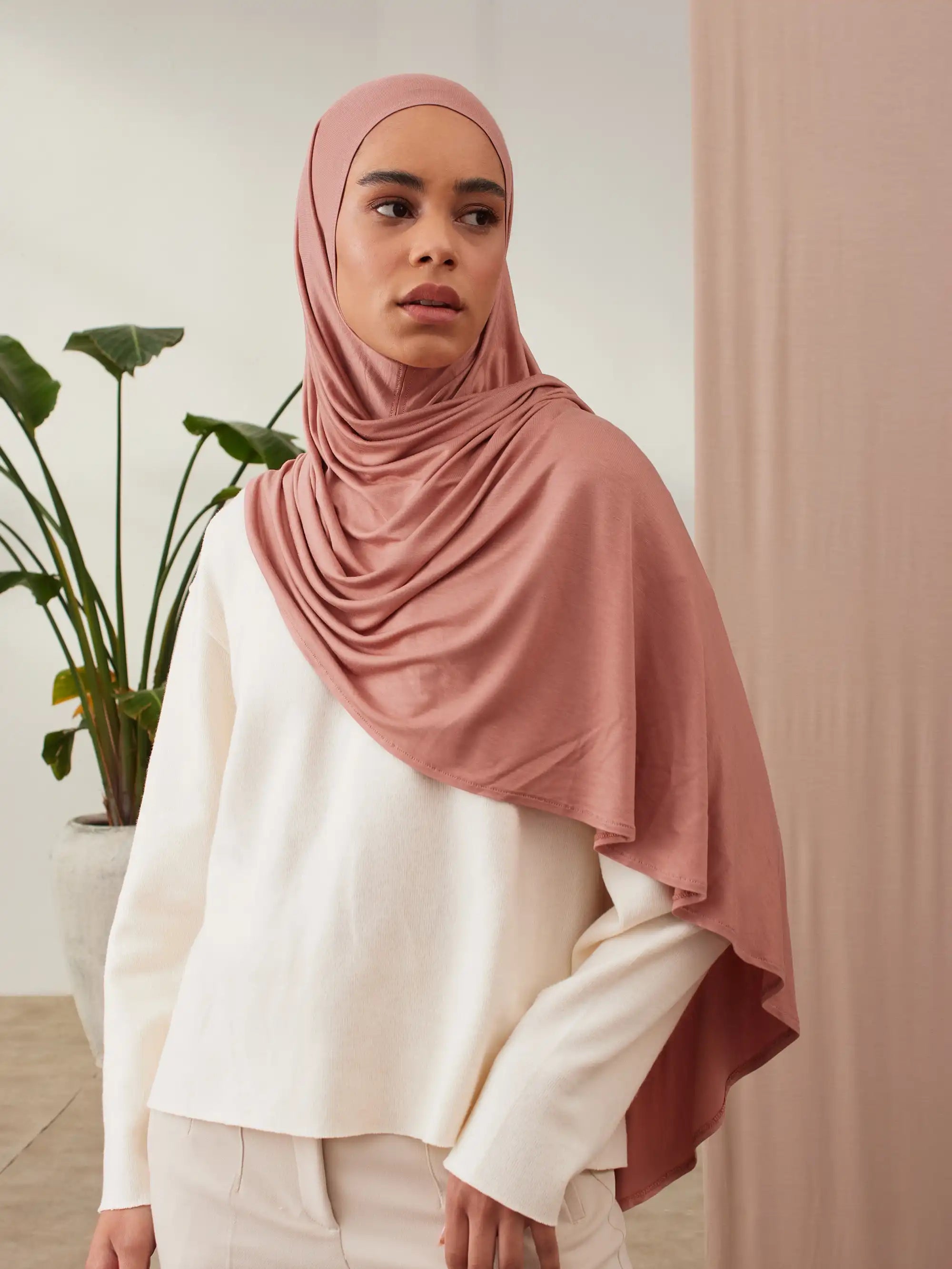 Pratik Premium Jersey Şal - Terrakota