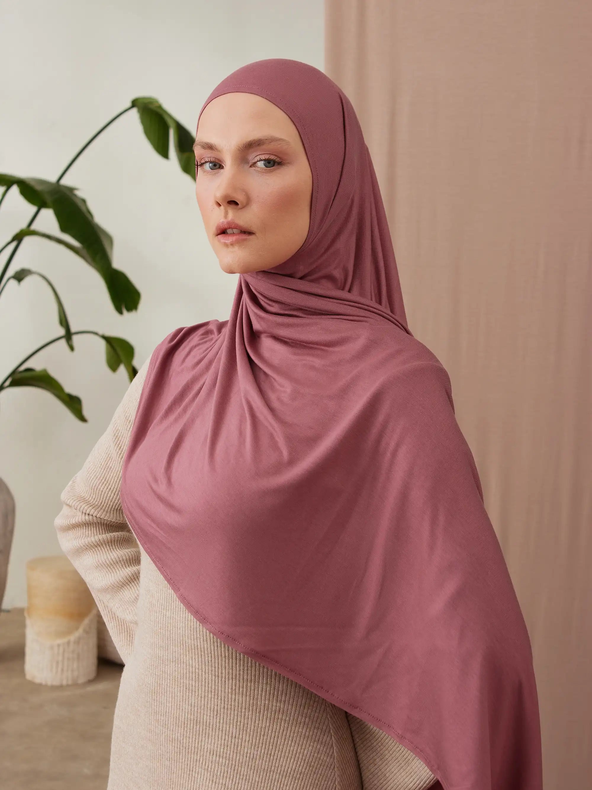 Küçük Pratik Jersey Şal - Nar Gülü