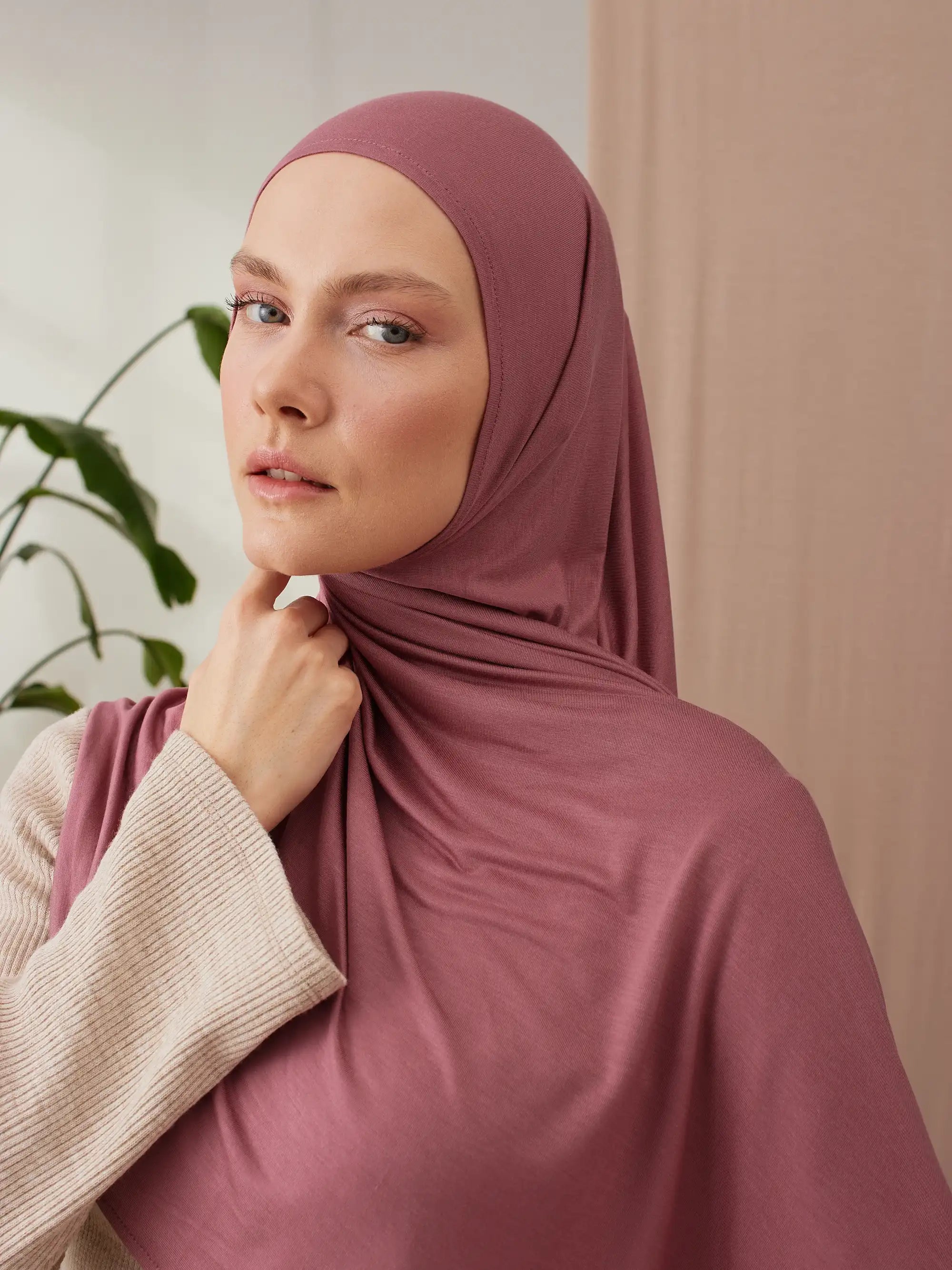 Pratik Premium Jersey Şal - Nar Gülü