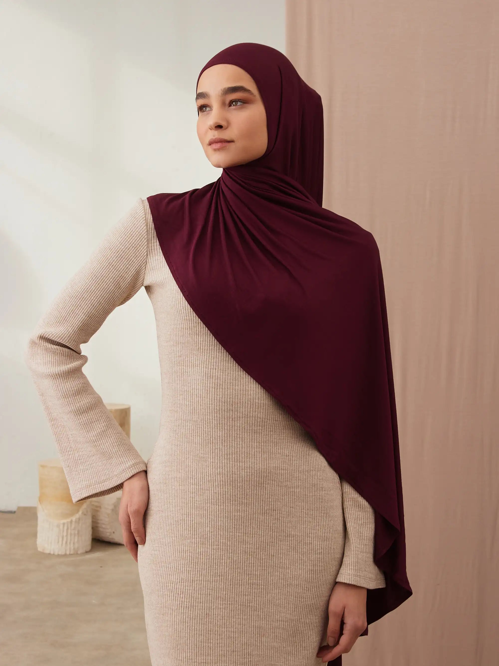 Küçük Pratik Jersey Şal - Vişne Çürüğü