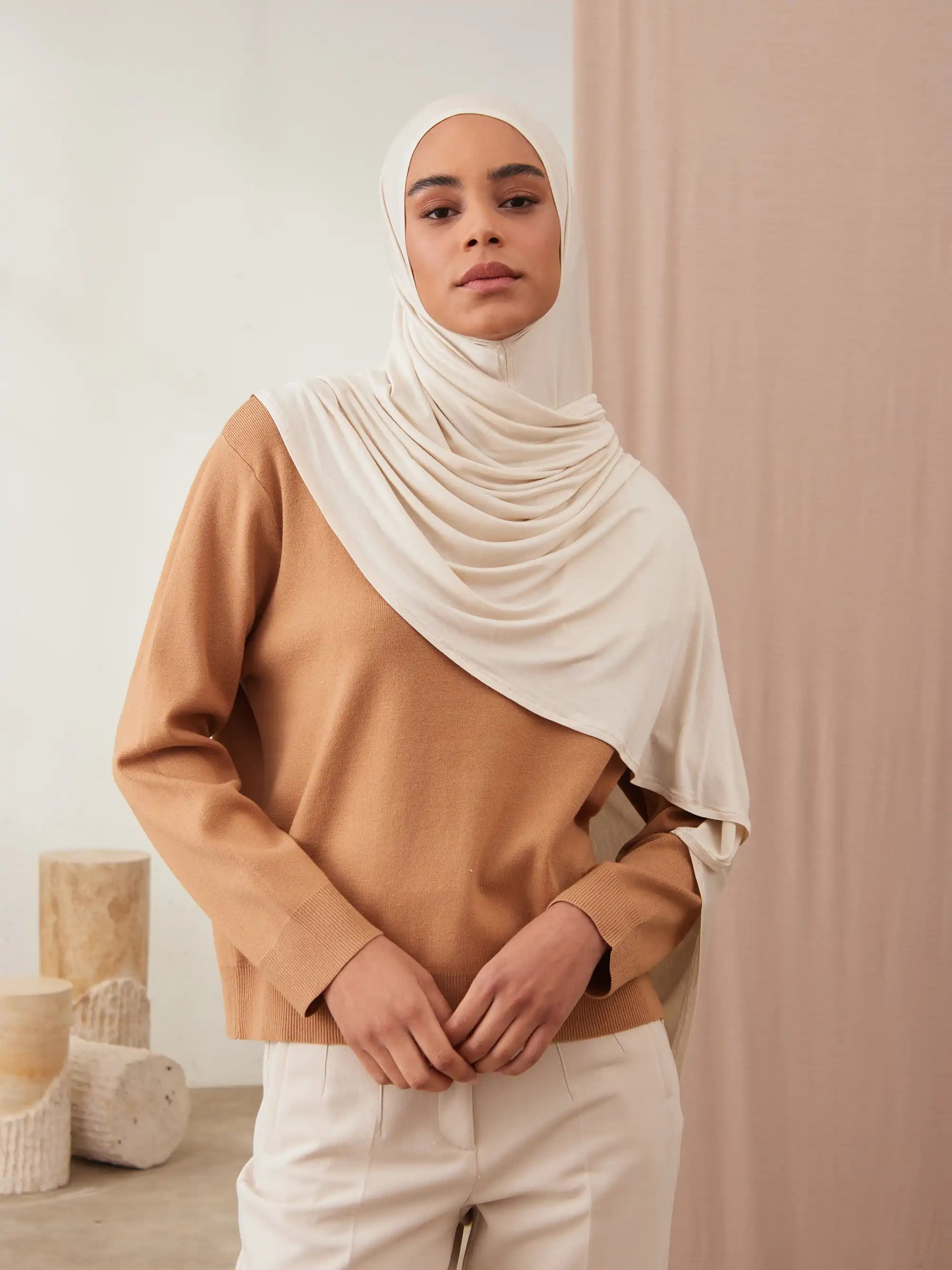 Pratik Premium Jersey Şal - Kırık Beyaz