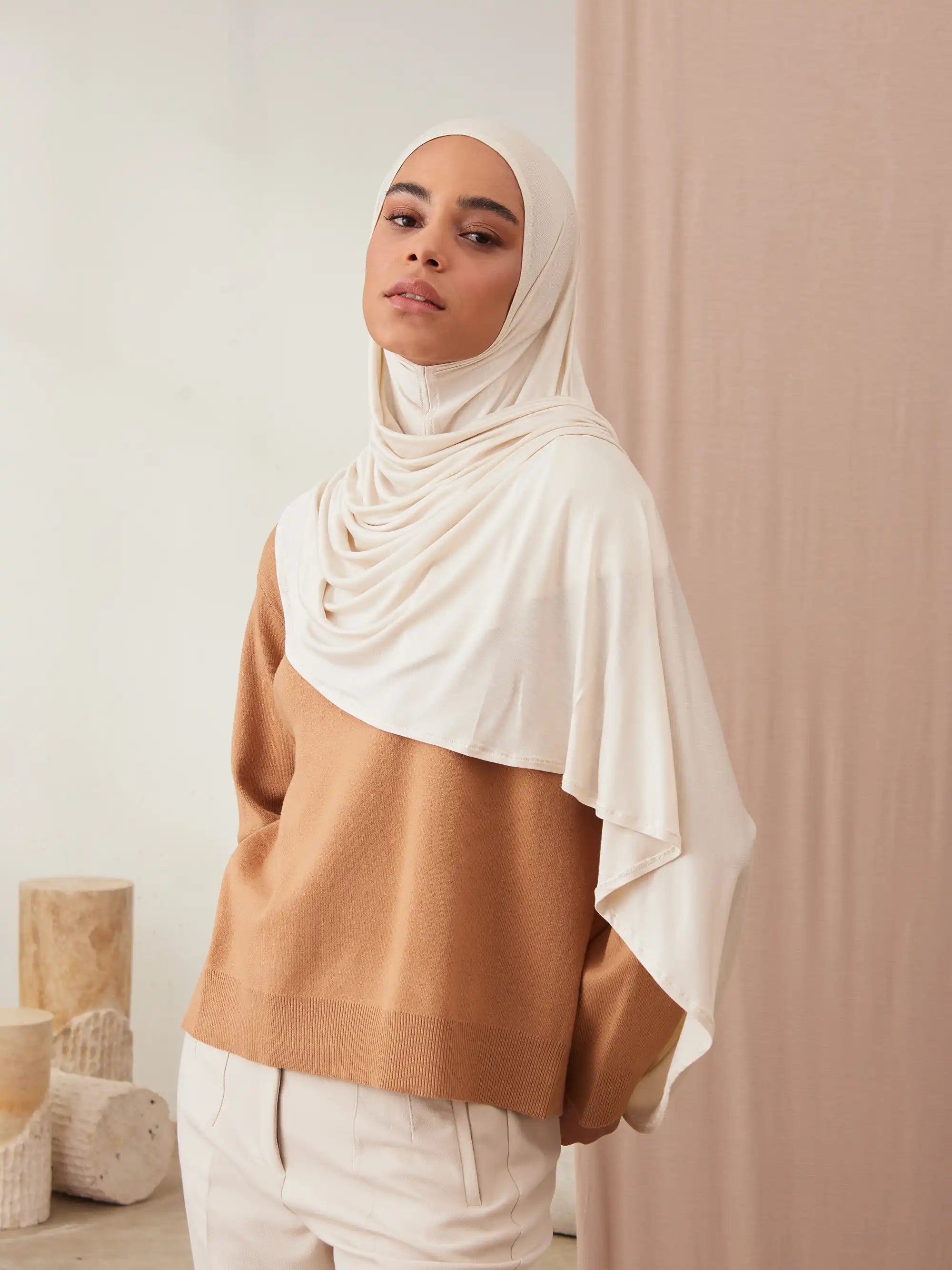 Pratik Premium Jersey Şal - Kırık Beyaz