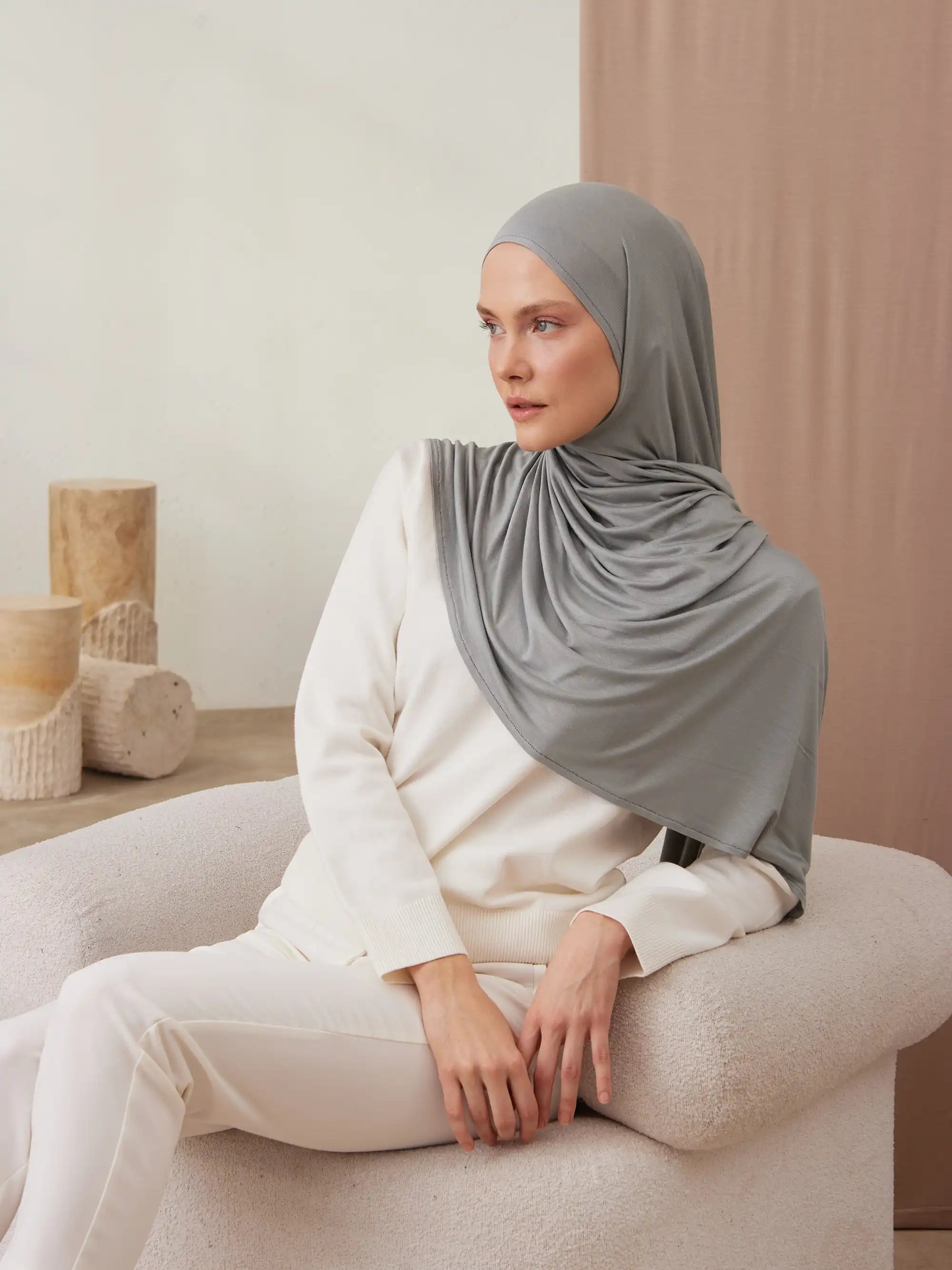 Pratik Premium Jersey Şal - Gri Yeşil