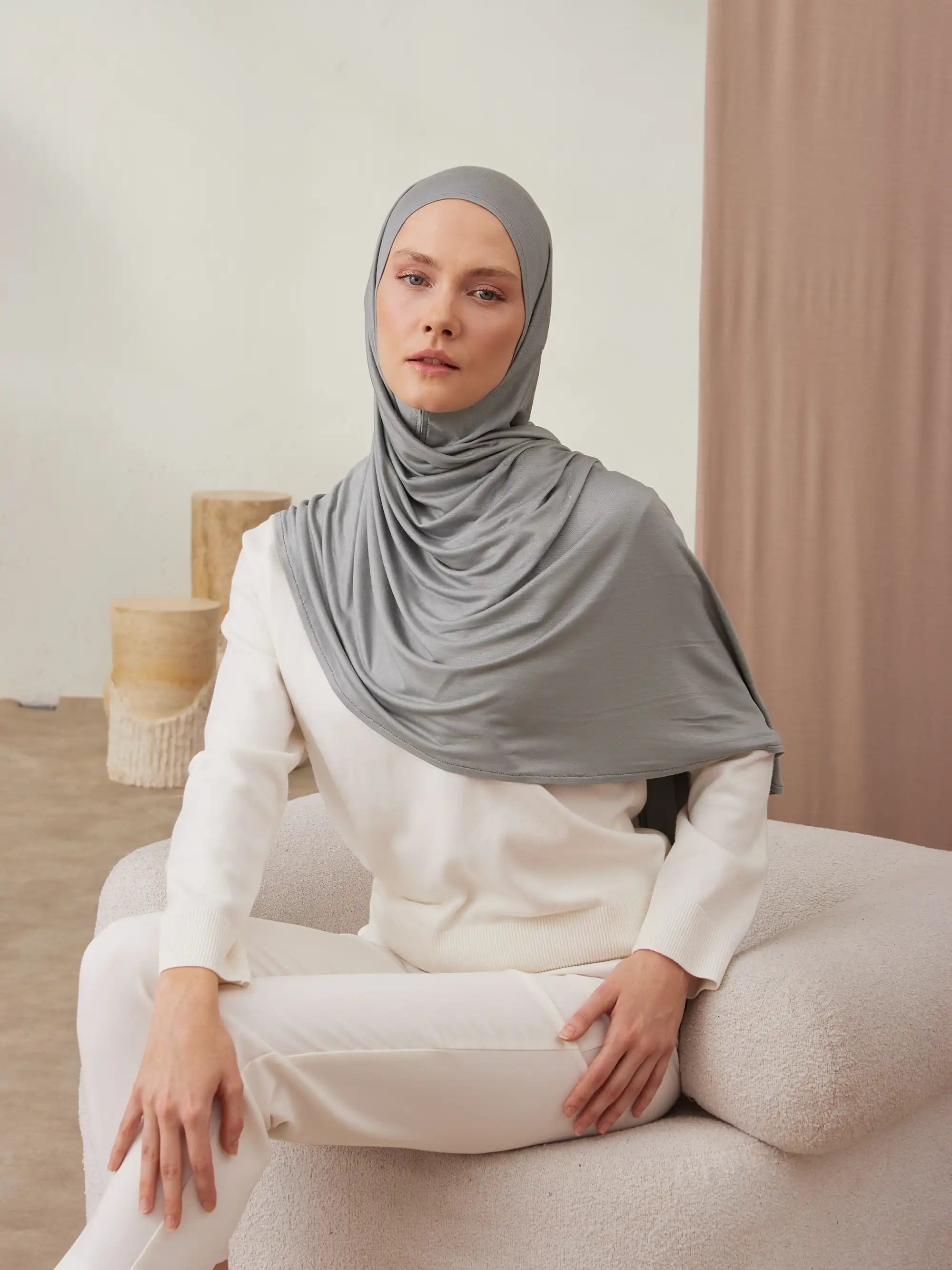 Pratik Premium Jersey Şal - Gri Yeşil