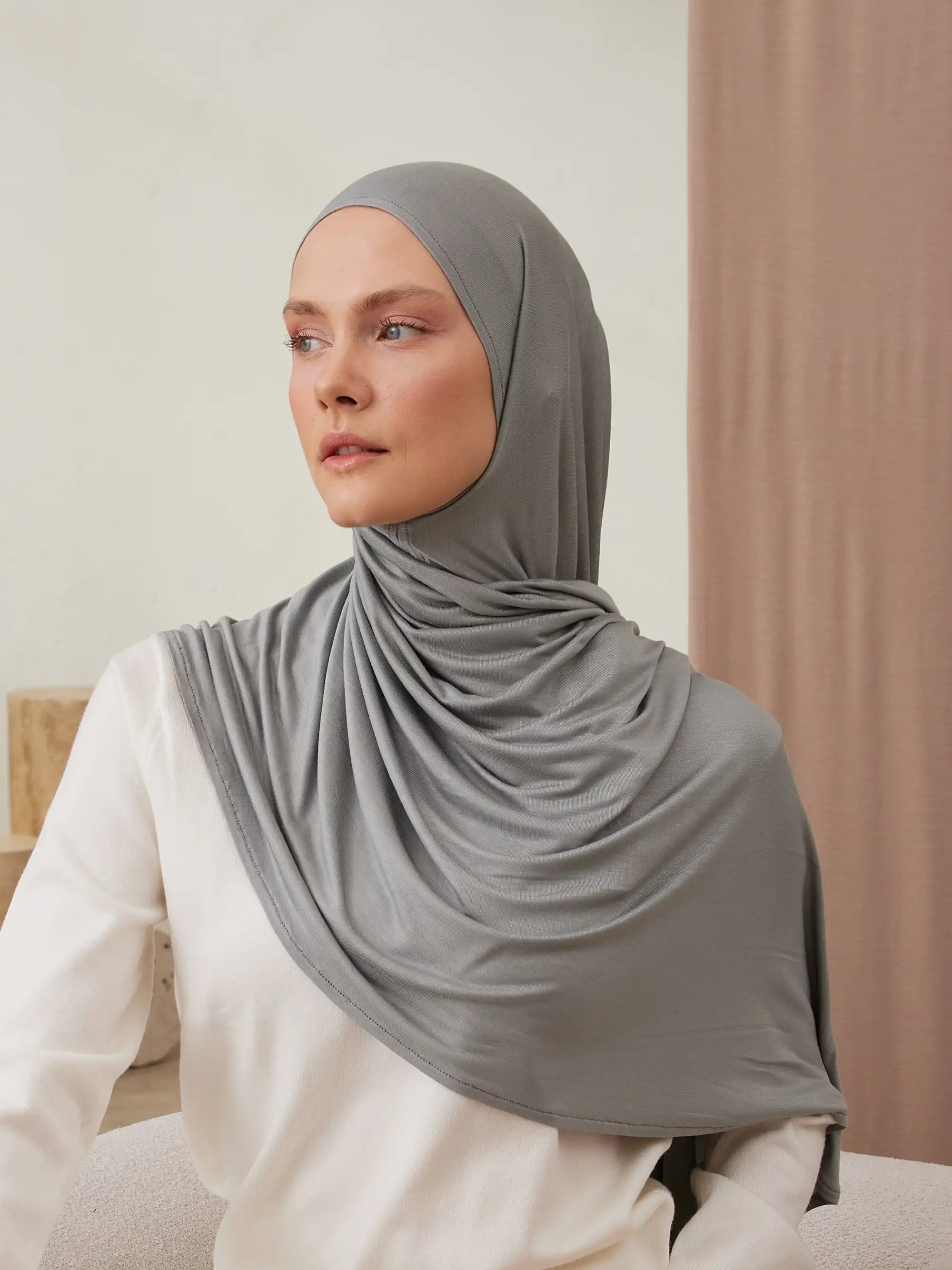 Pratik Premium Jersey Şal - Gri Yeşil