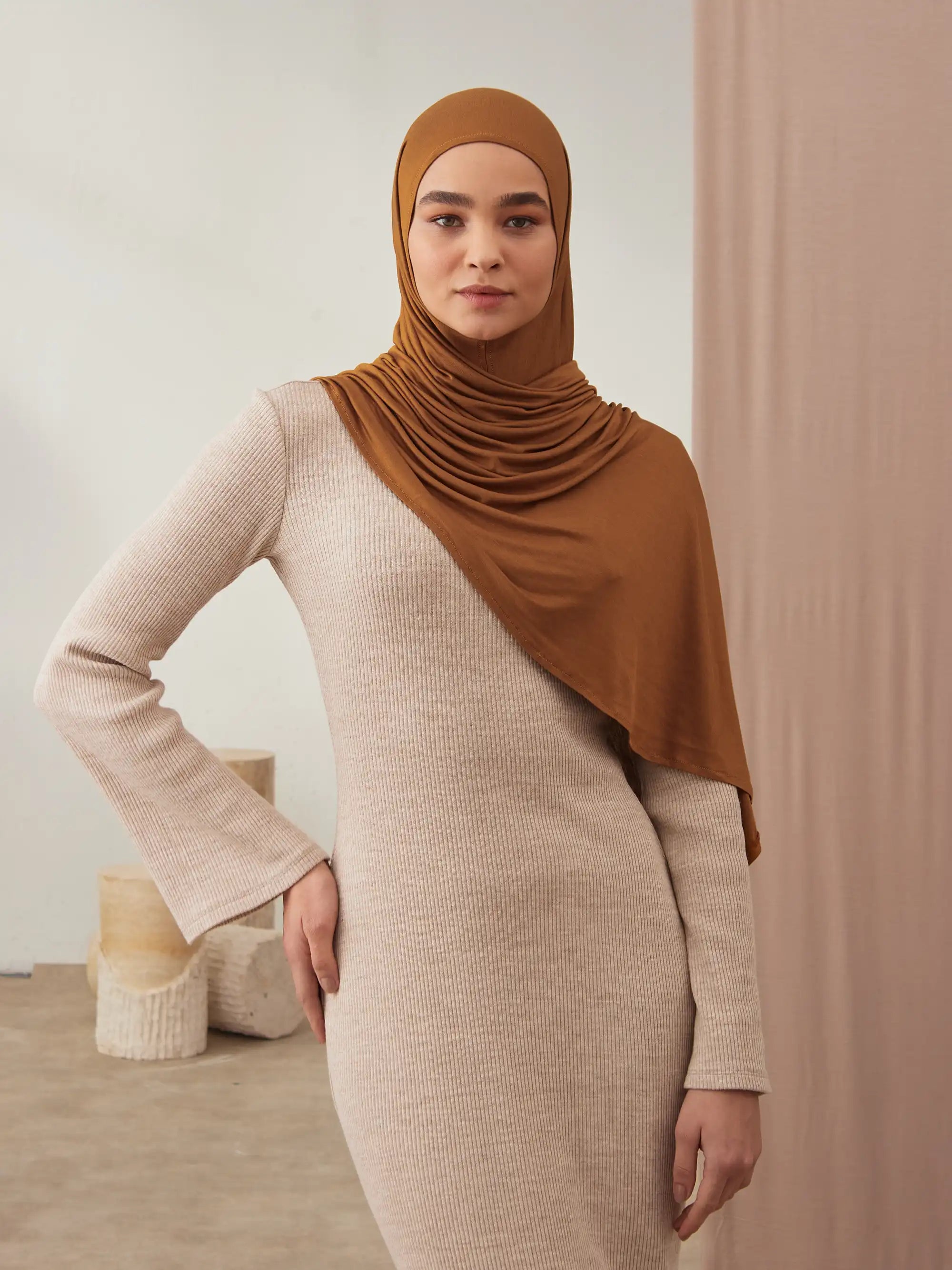 Küçük Pratik Jersey Şal - Bronz