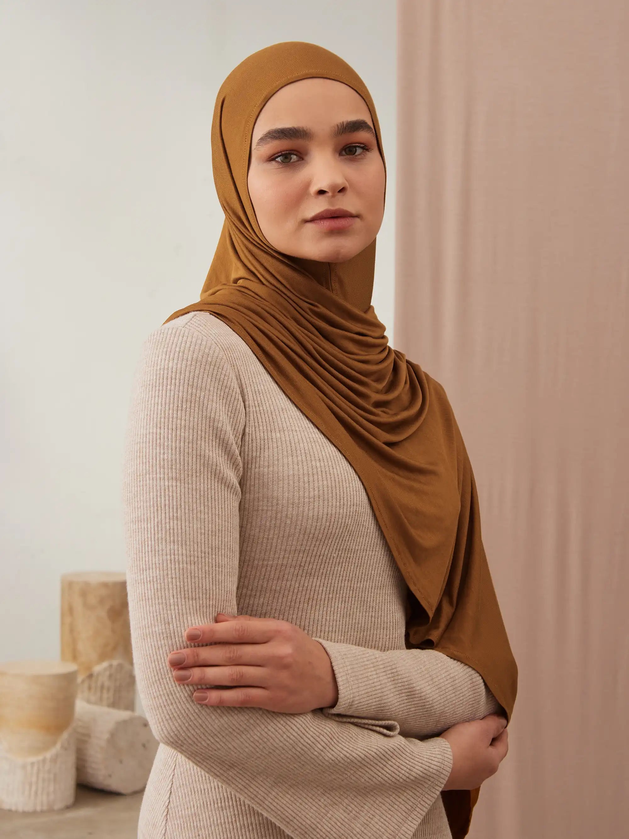 Küçük Pratik Jersey Şal - Bronz