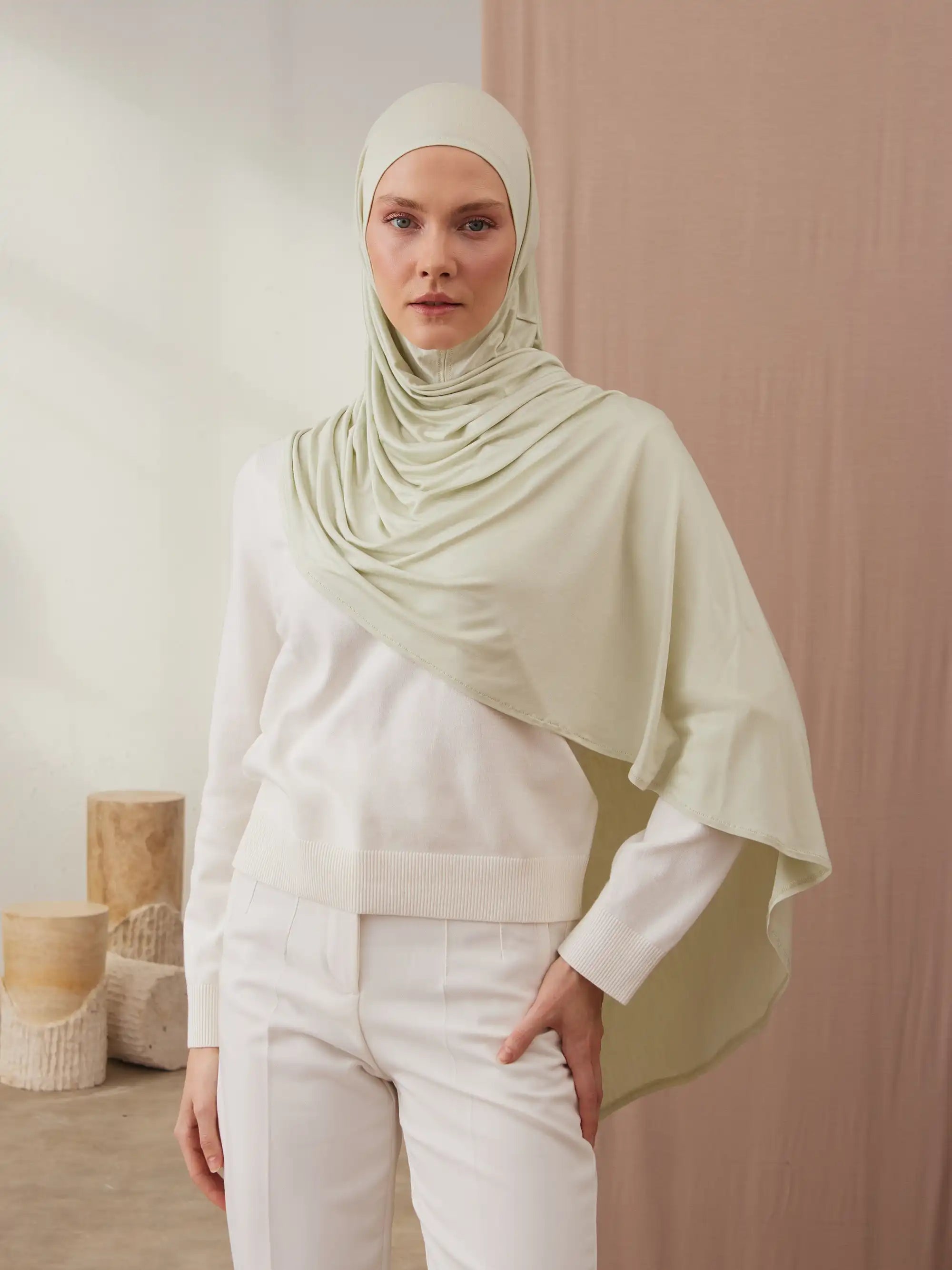 Küçük Pratik Jersey Şal - Lime Krem
