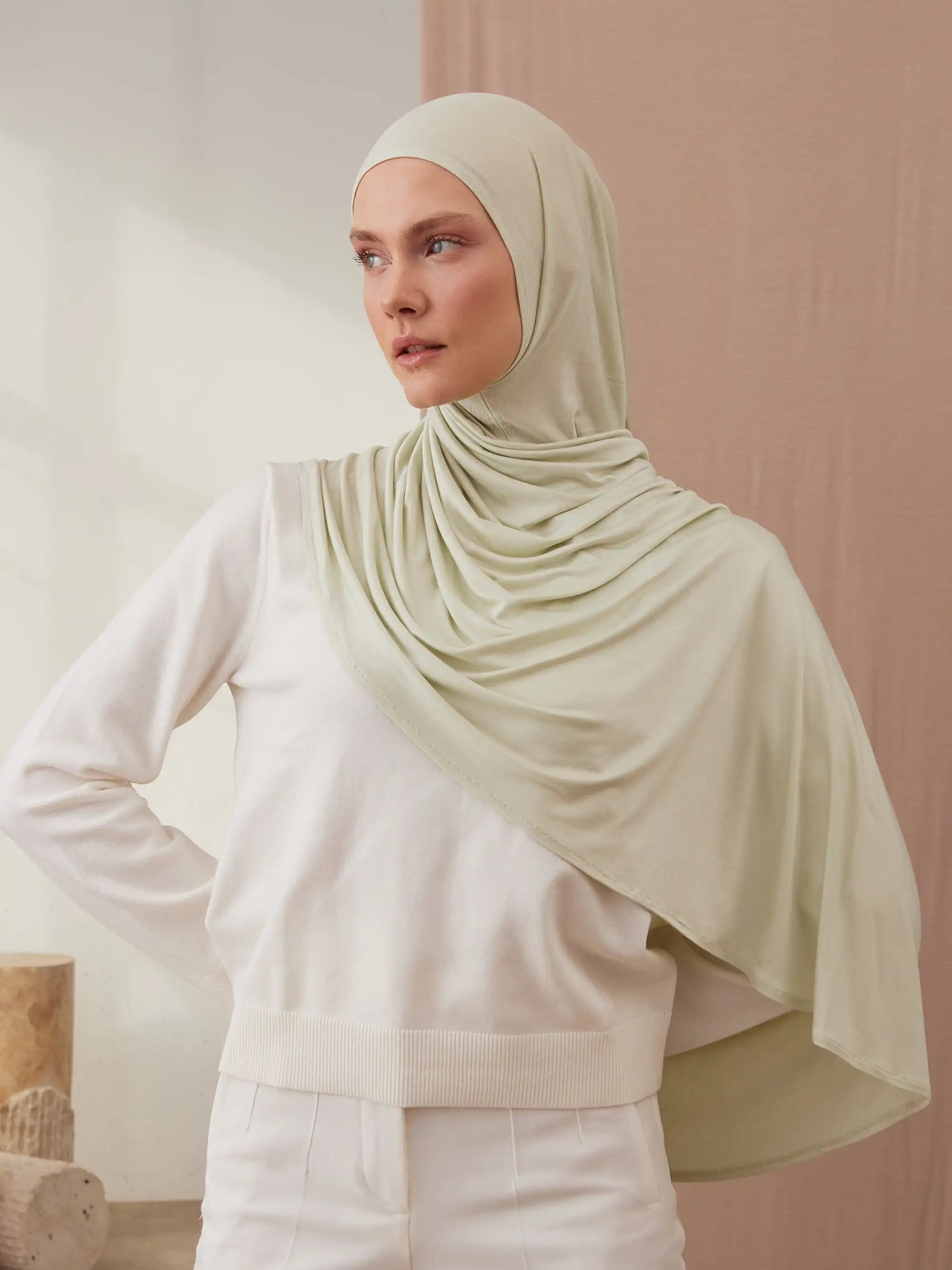 Küçük Pratik Jersey Şal - Lime Krem