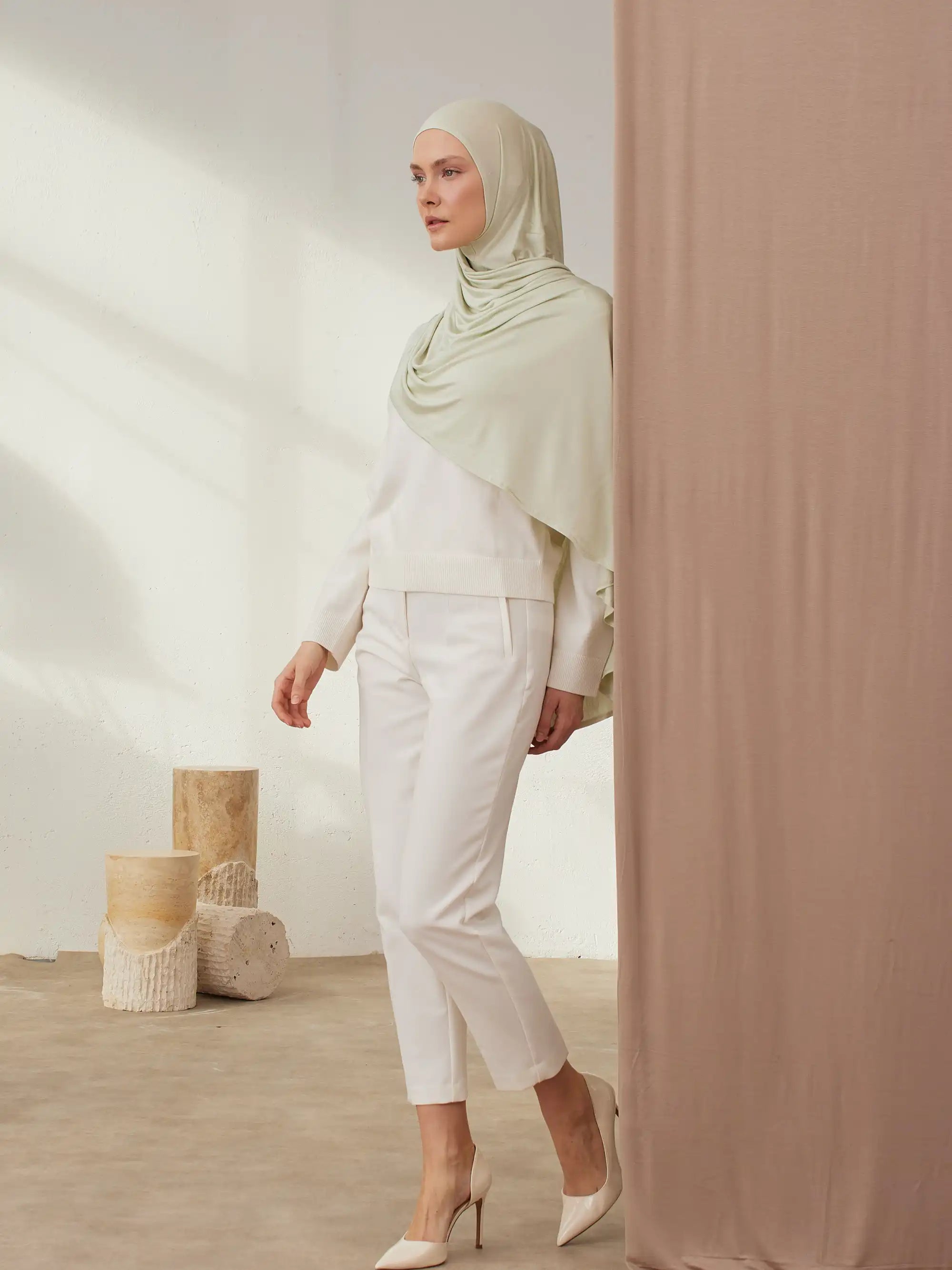 Pratik Premium Jersey Şal - Lime Krem