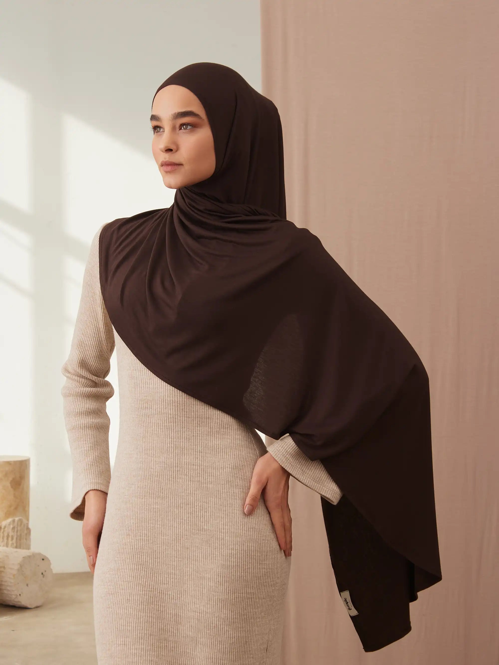 Küçük Pratik Jersey Şal - Kahve Çekirdeği