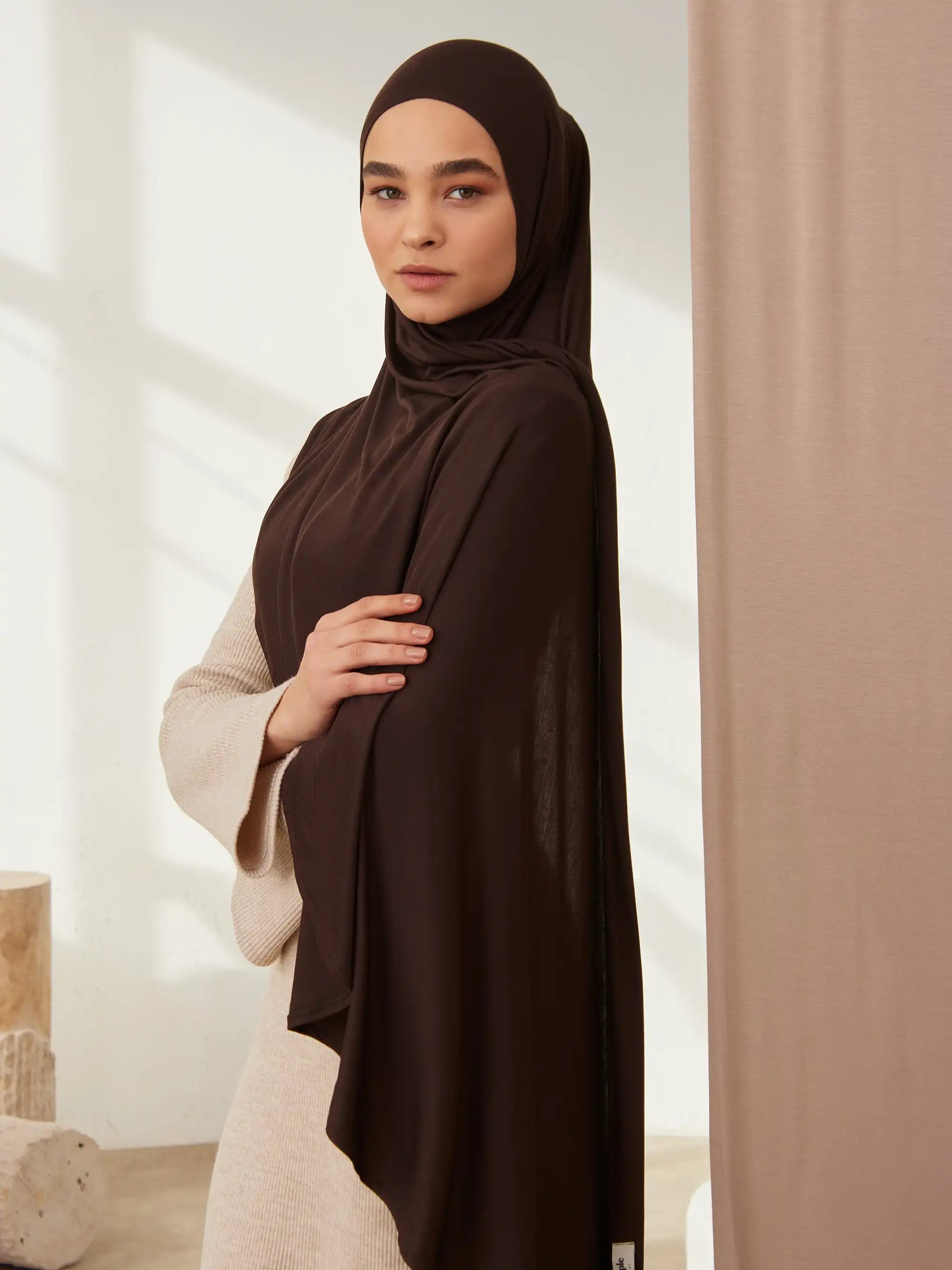 Küçük Pratik Jersey Şal - Kahve Çekirdeği