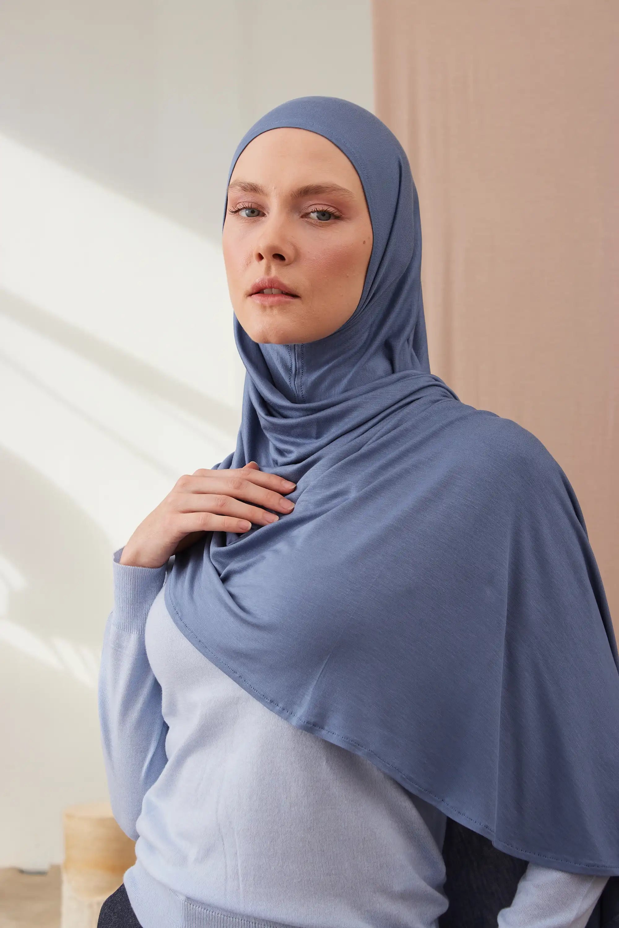 Küçük Pratik Jersey Şal - Kot Mavisi