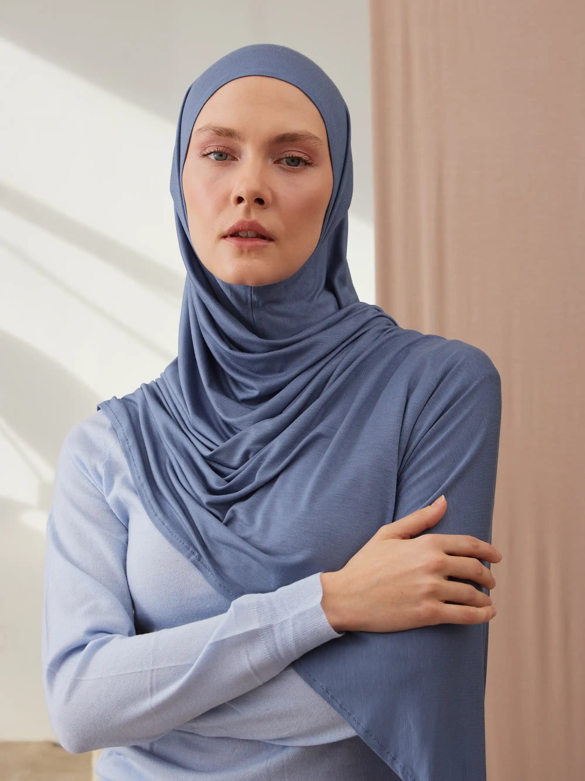 Küçük Pratik Jersey Şal - Kot Mavisi