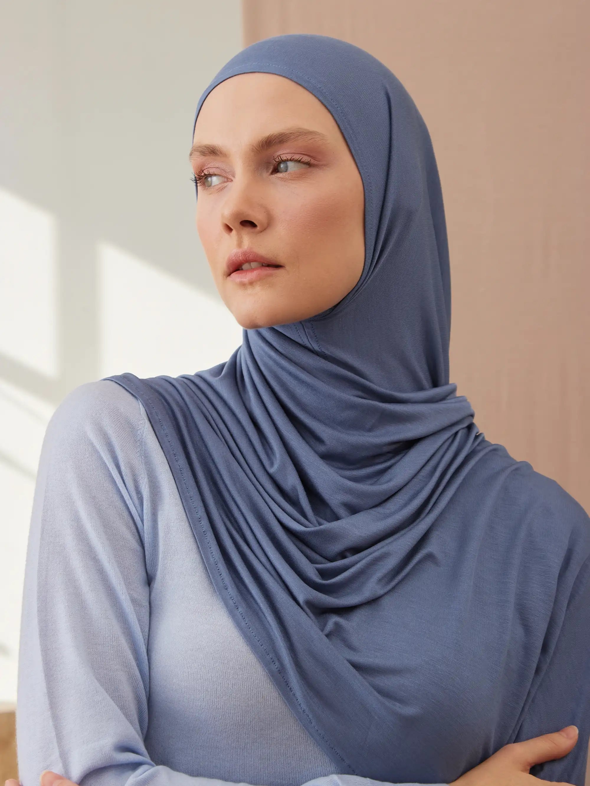 Pratik Premium Jersey Şal - Kot Mavisi