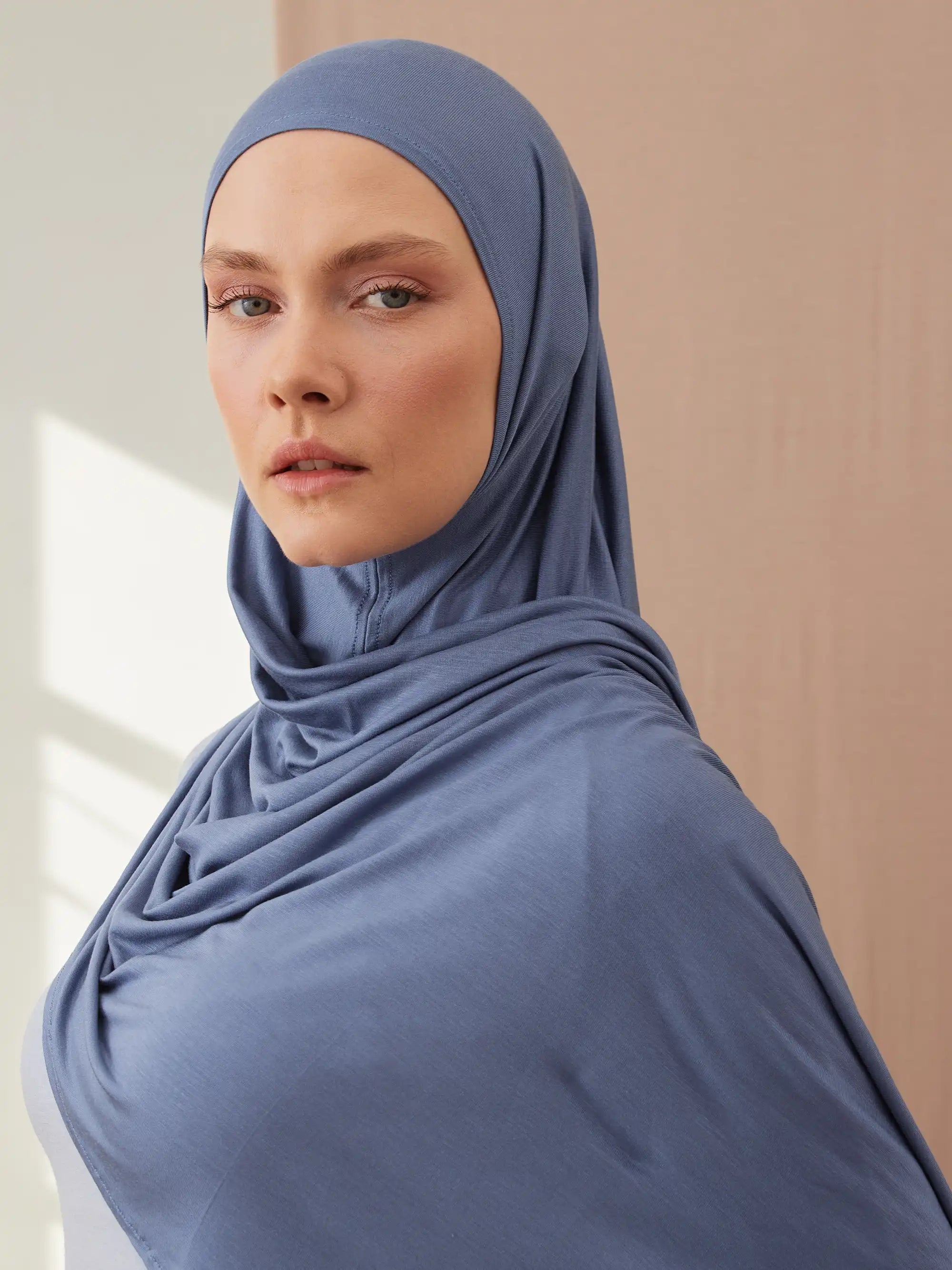 Pratik Premium Jersey Şal - Kot Mavisi