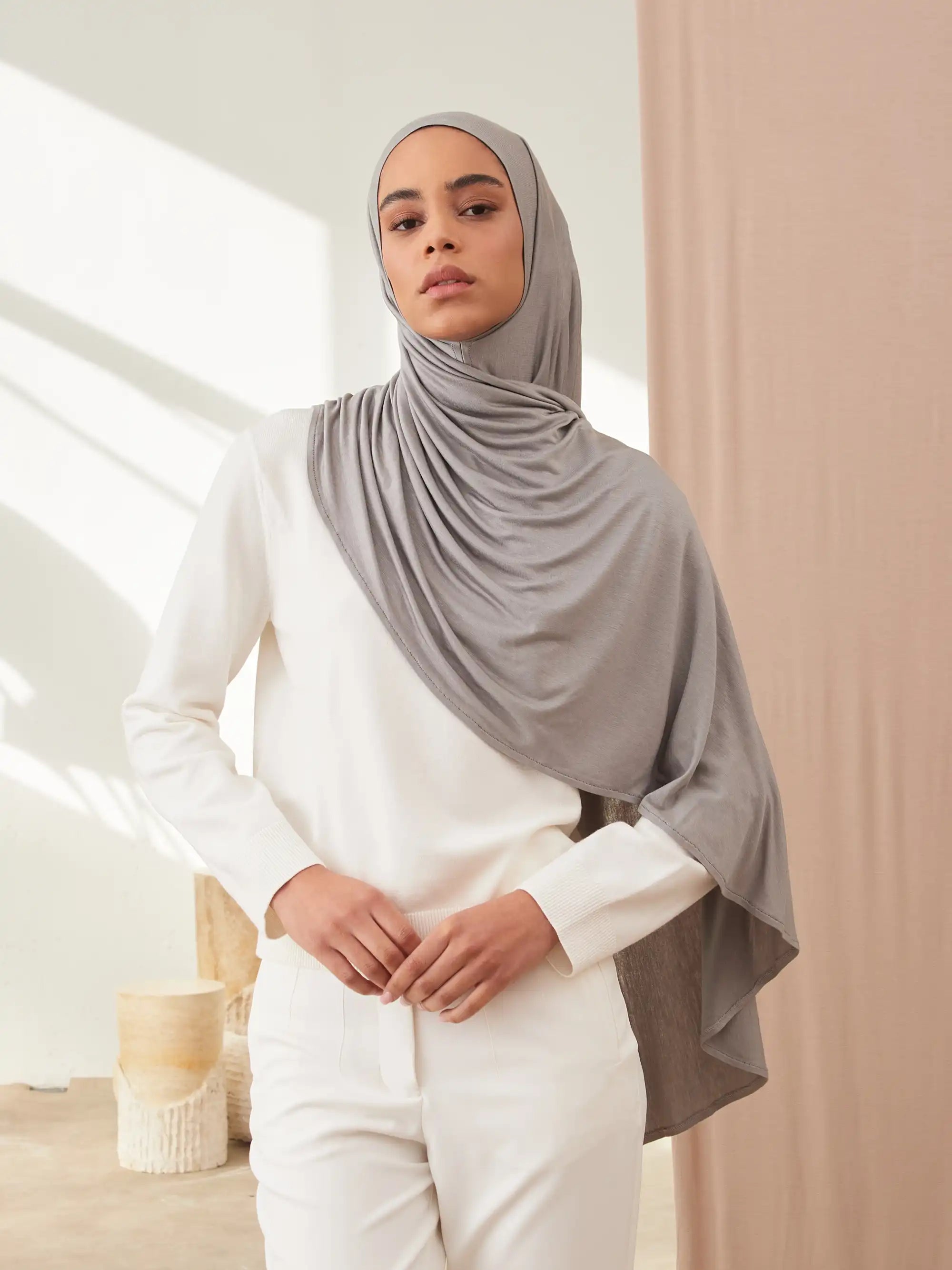 Pratik Premium Jersey Şal - Gümüş
