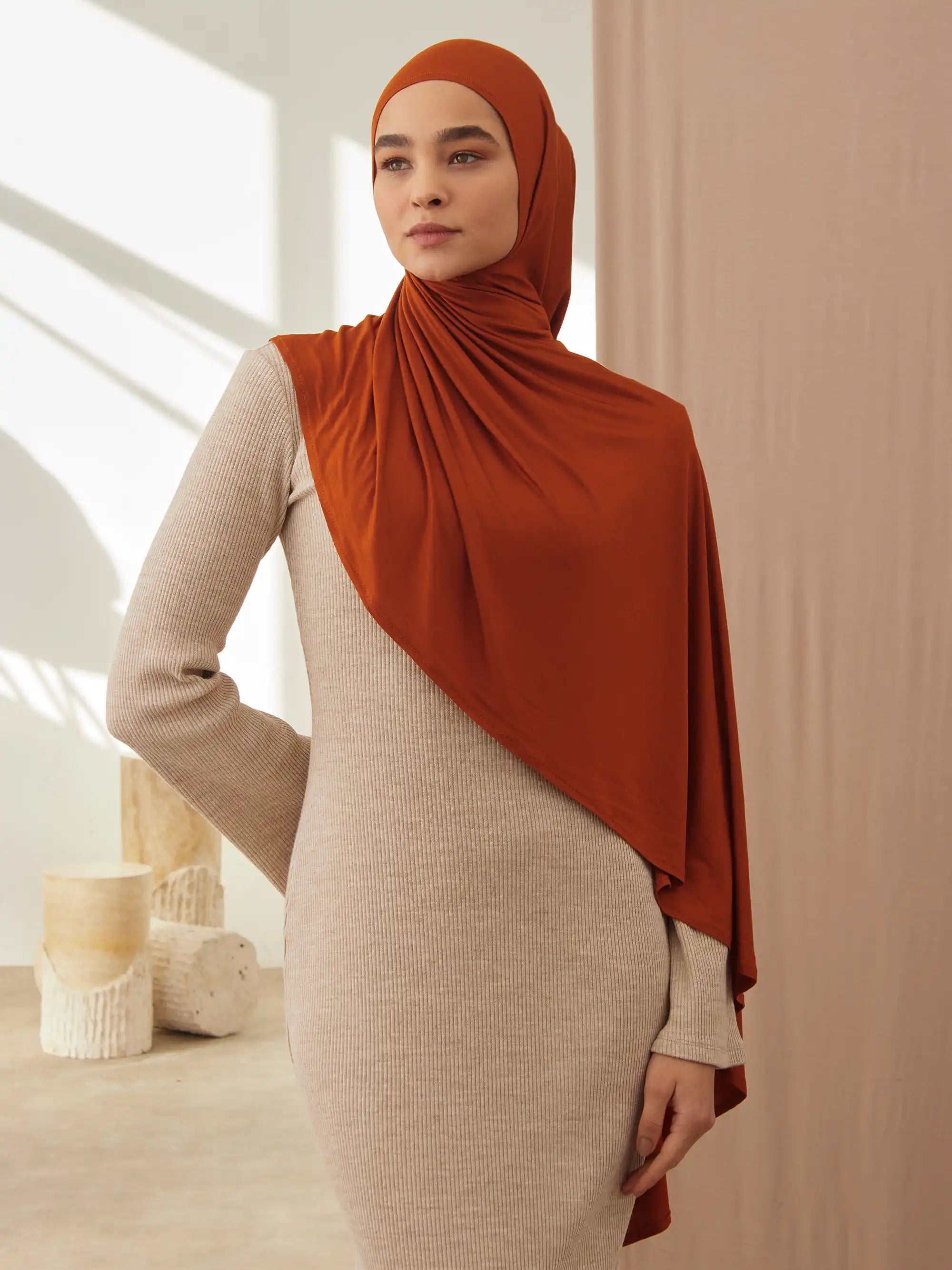 Pratik Premium Jersey Şal - Yanık Turuncu