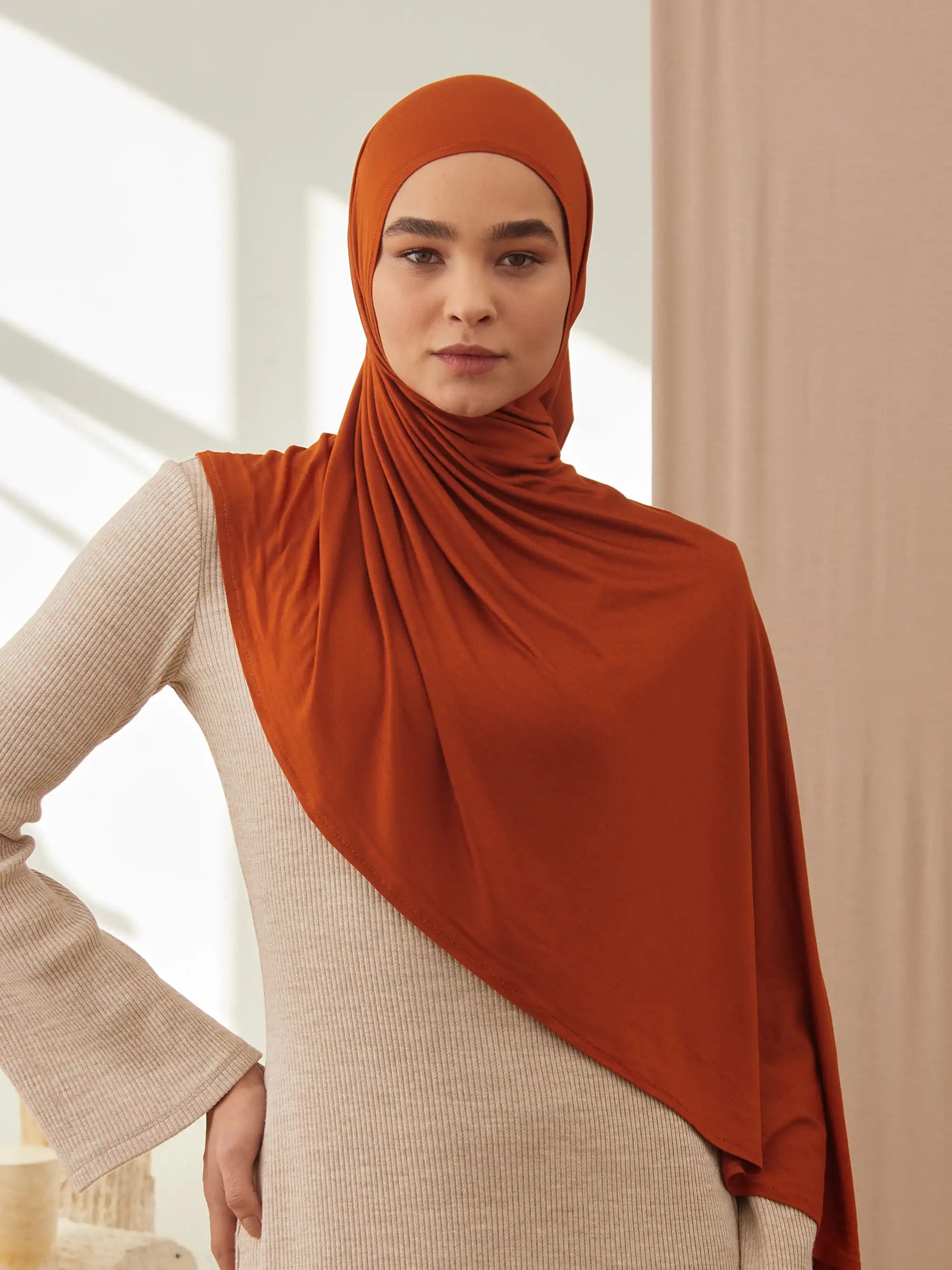 Pratik Premium Jersey Şal - Yanık Turuncu
